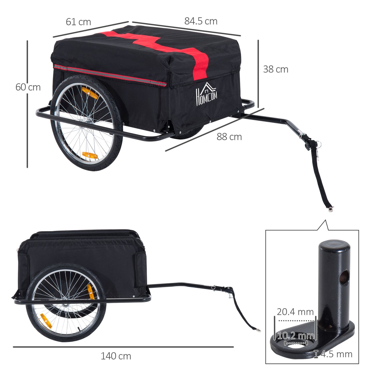 Bike Cargo Shopping Carrier Trailer With Removable Cover-Red/Black