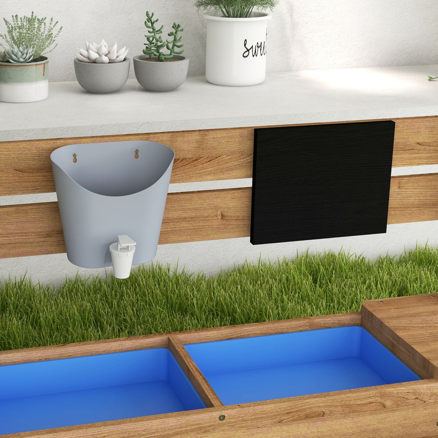 Outsunny Wooden Sandbox with Canopy House Design Brown