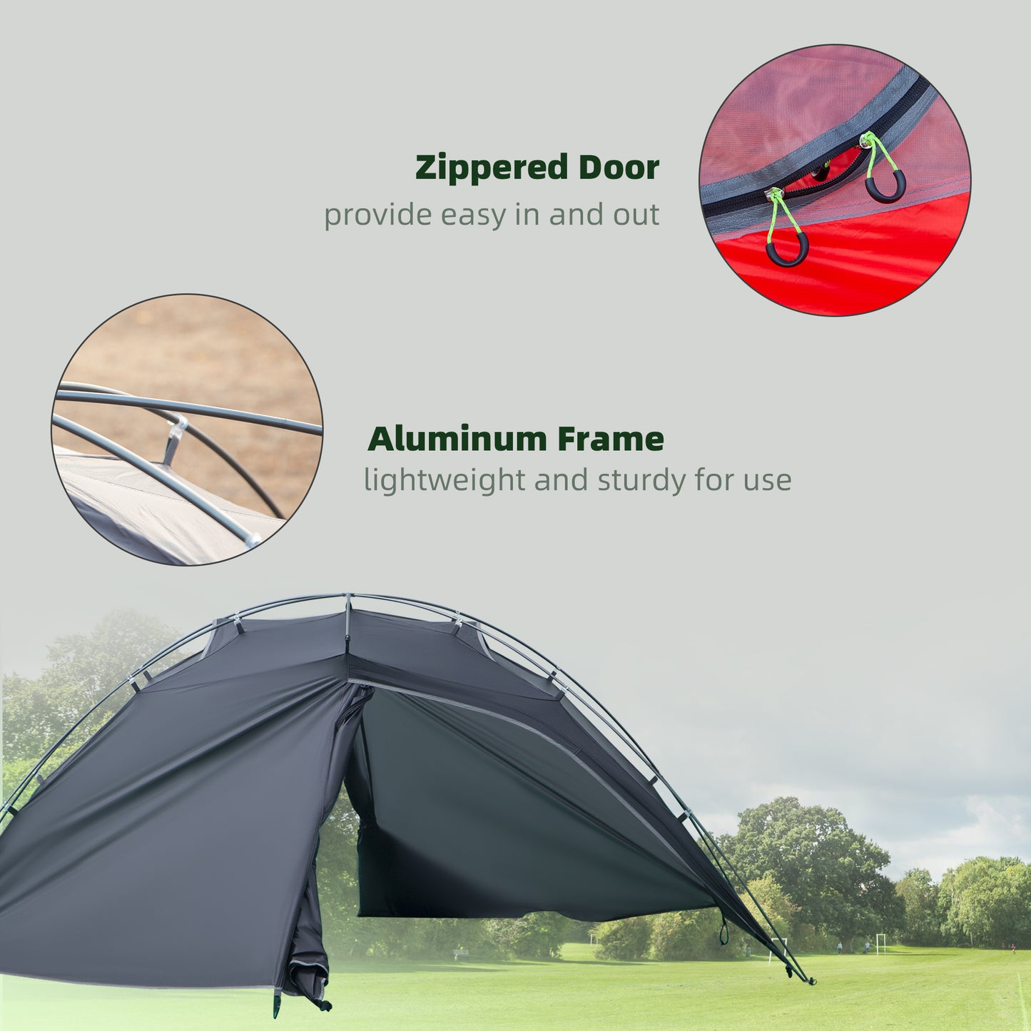 Outsunny Camping Tent, Compact 2 Man Dome Tent, Waterproof Lightweight Outdoor Tent with Double Layer Doors, Dark Grey