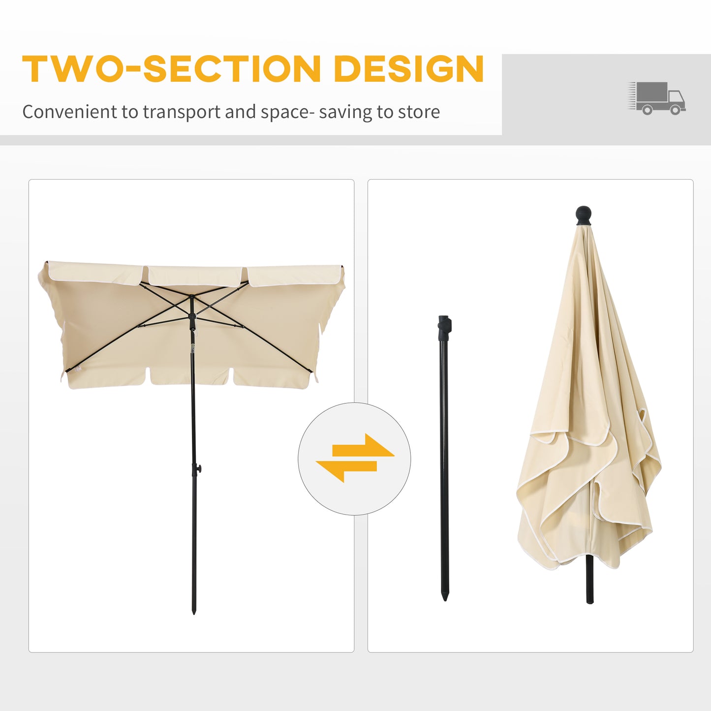 Outsunny Aluminium Sun Umbrella Parasol Patio Garden Rectangular Tilt 2M x 1.25M Beige / Green