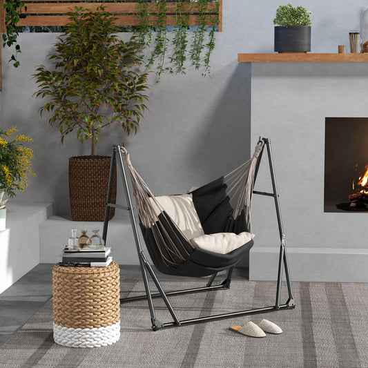 Outsunny Foldable Hammock Stand Portable With Metal Frame, 2 in 1 Net Support, Chair Stand With Carry Bag, Load Capacity 120kg - Black