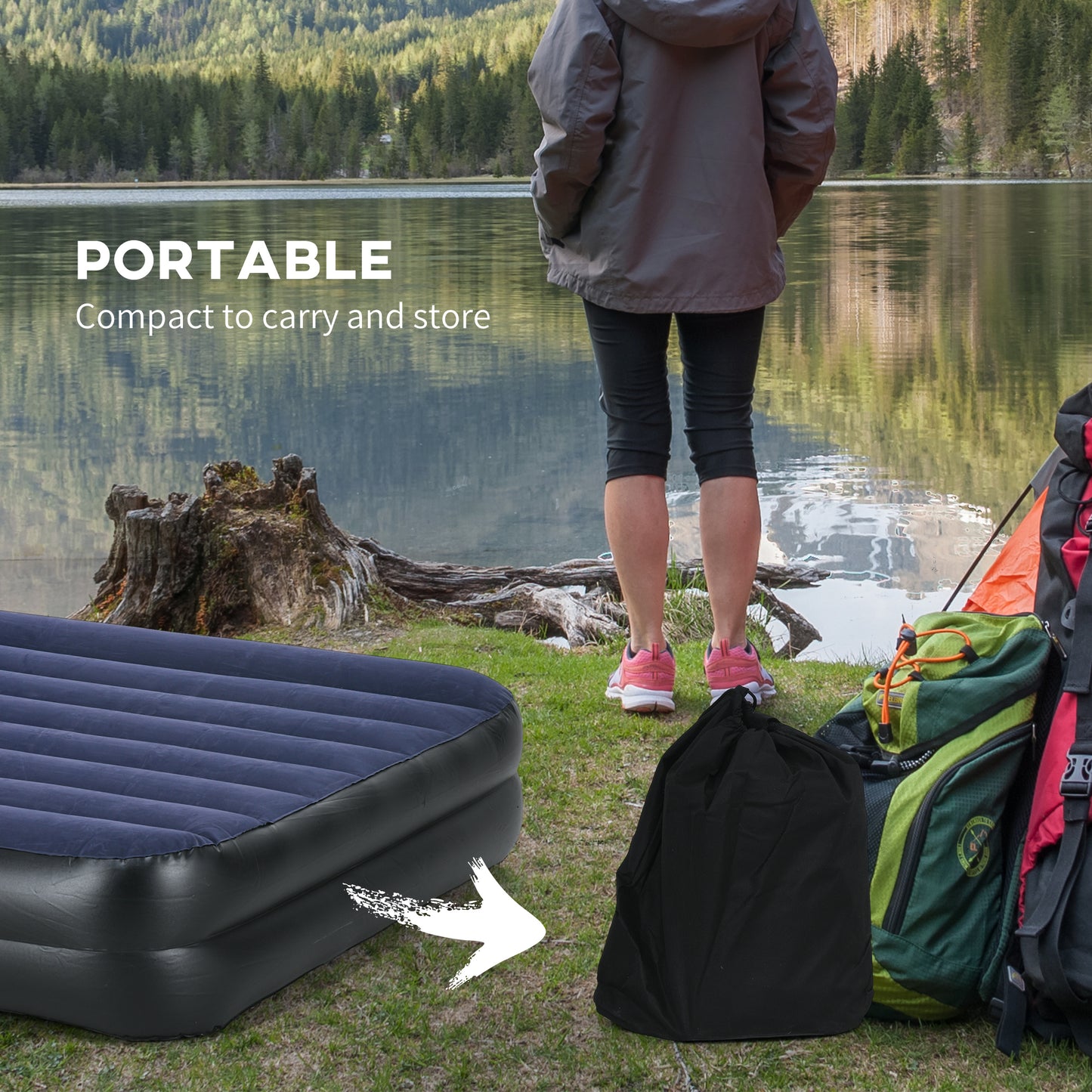 Outsunny Queen Air Bed with Built-in Electric Pump and Integrated Pillow