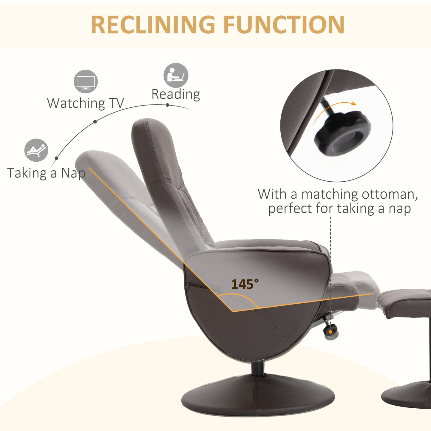 Luxury Executive Recliner Chair High Back and Footstool Armchair Lounge Seat Brown