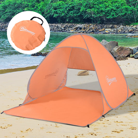 Outsunny Pop-up Portable Beach Tent Hiking UV Protection Patio Sun Shade Shelter Tent of 2 Person-Orange