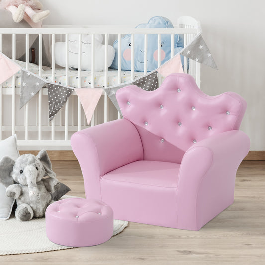 Children's Kids Sofa Set Armchair Chair Seat with Free Footstool PU Leather Pink