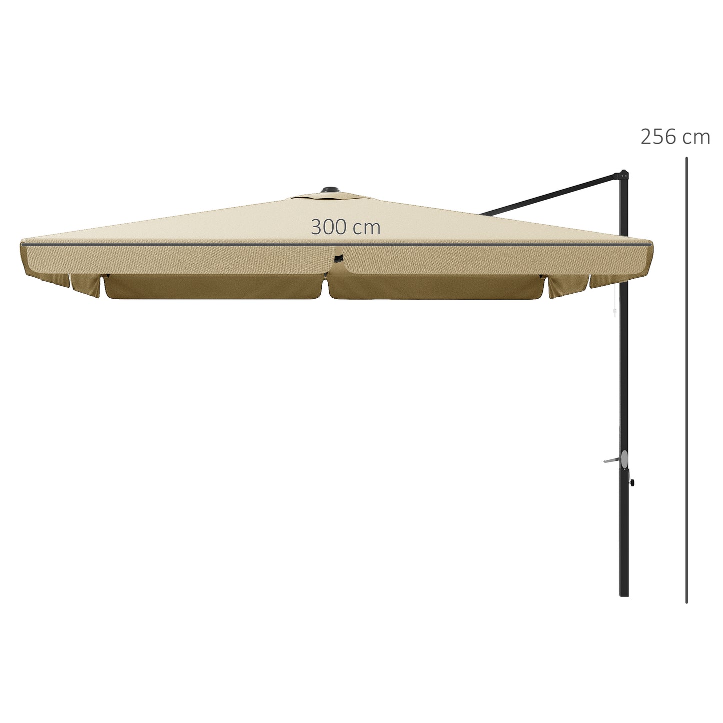 Outsunny 3(m) Cantilever Roma Parasol, Hanging Garden Parasol, Aluminium Square Patio Umbrella with Crank Handle and Tilt, Outdoor Patio Sun Shade with Vented Top, 8 Ribs, Cross Base, Khaki