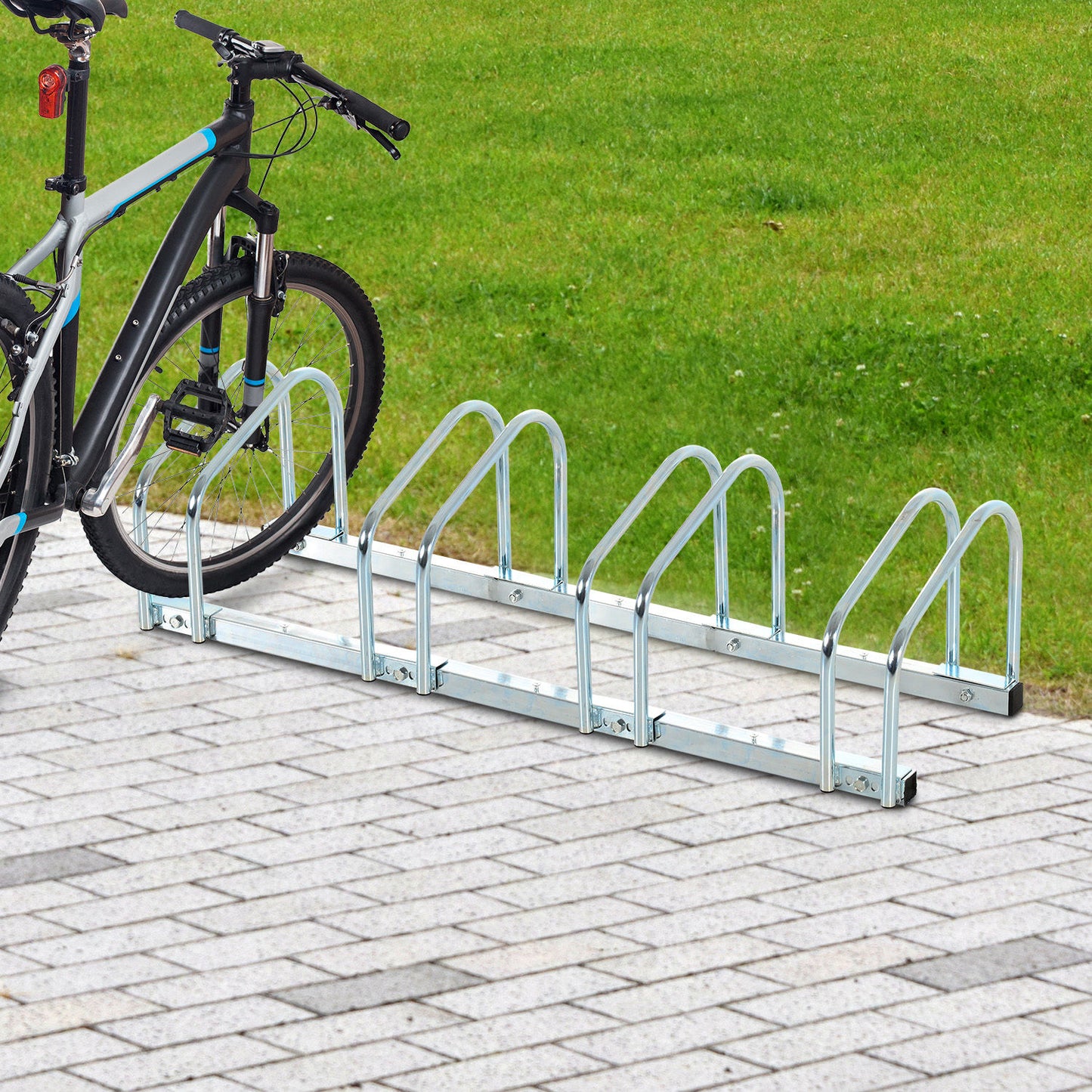 4-Bike Floor Cycle Stand Storage Organiser Rack Silver