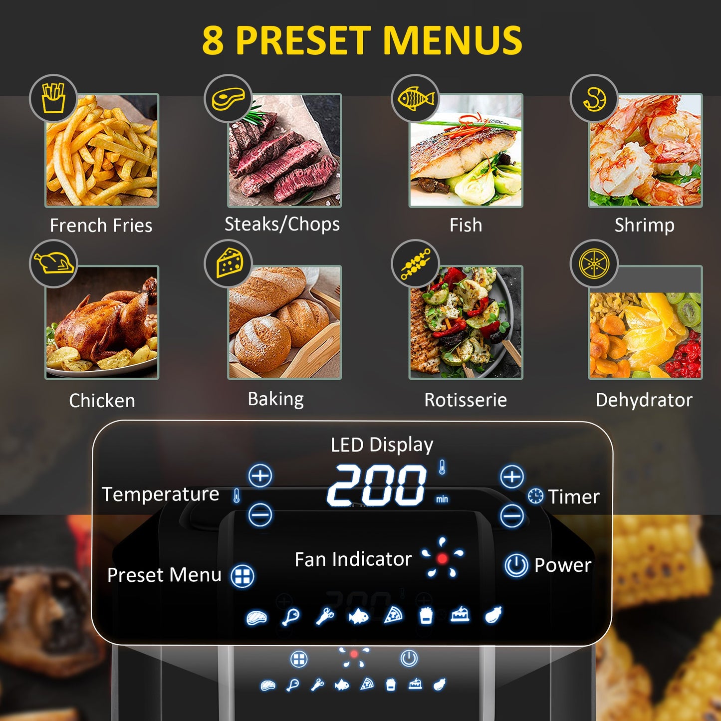 Air Fryer 1700W 6.5L Air Fryers Oven with Digital Display, Rapid Air Circulation, Adjustable Temperature, Timer and Nonstick Basket Black