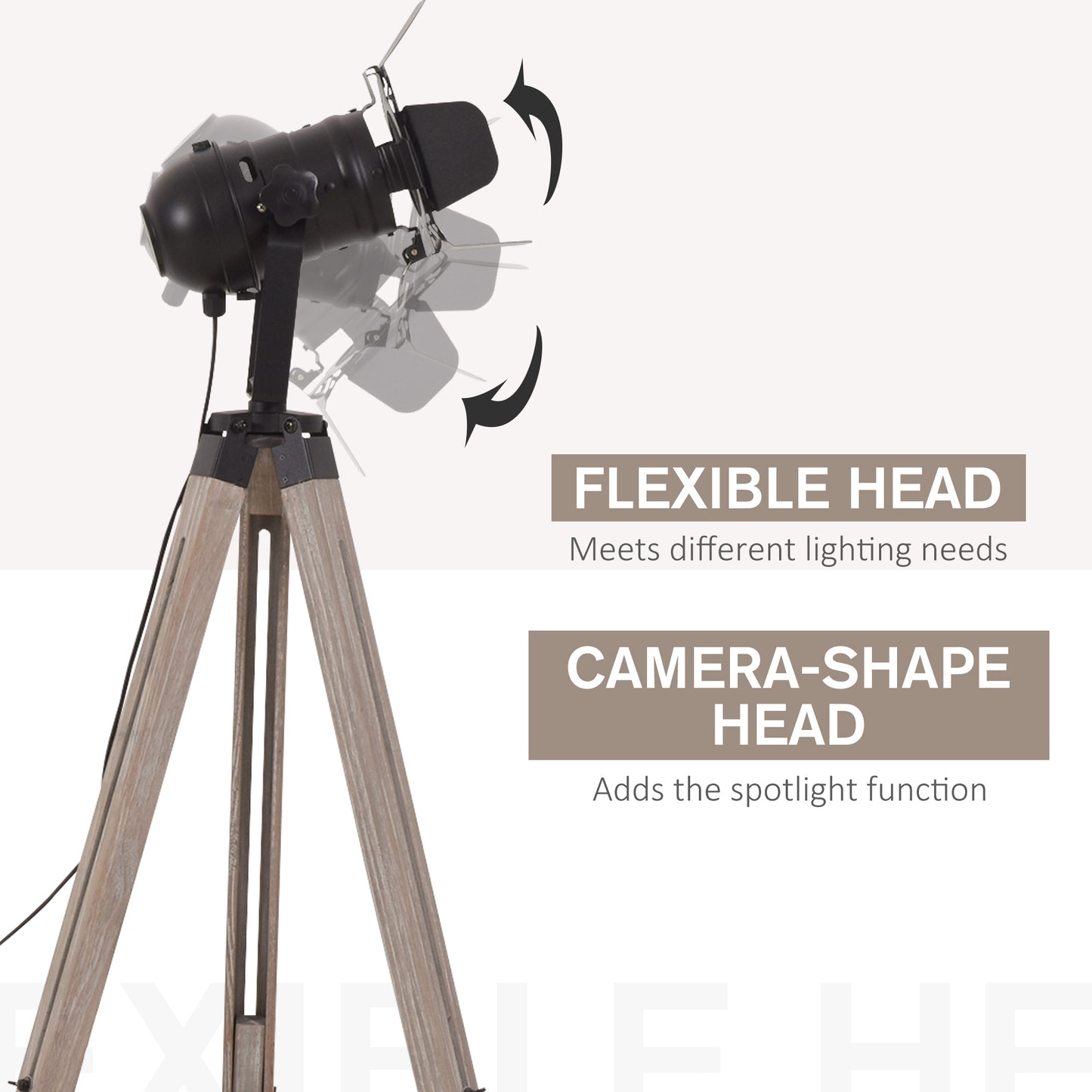 Industrial Style Tripod Floor Lamp Vintage Spotlight Reading Lamp w/ Wood Metal Legs E27 Base Versatile Use For Living Room Bedroom