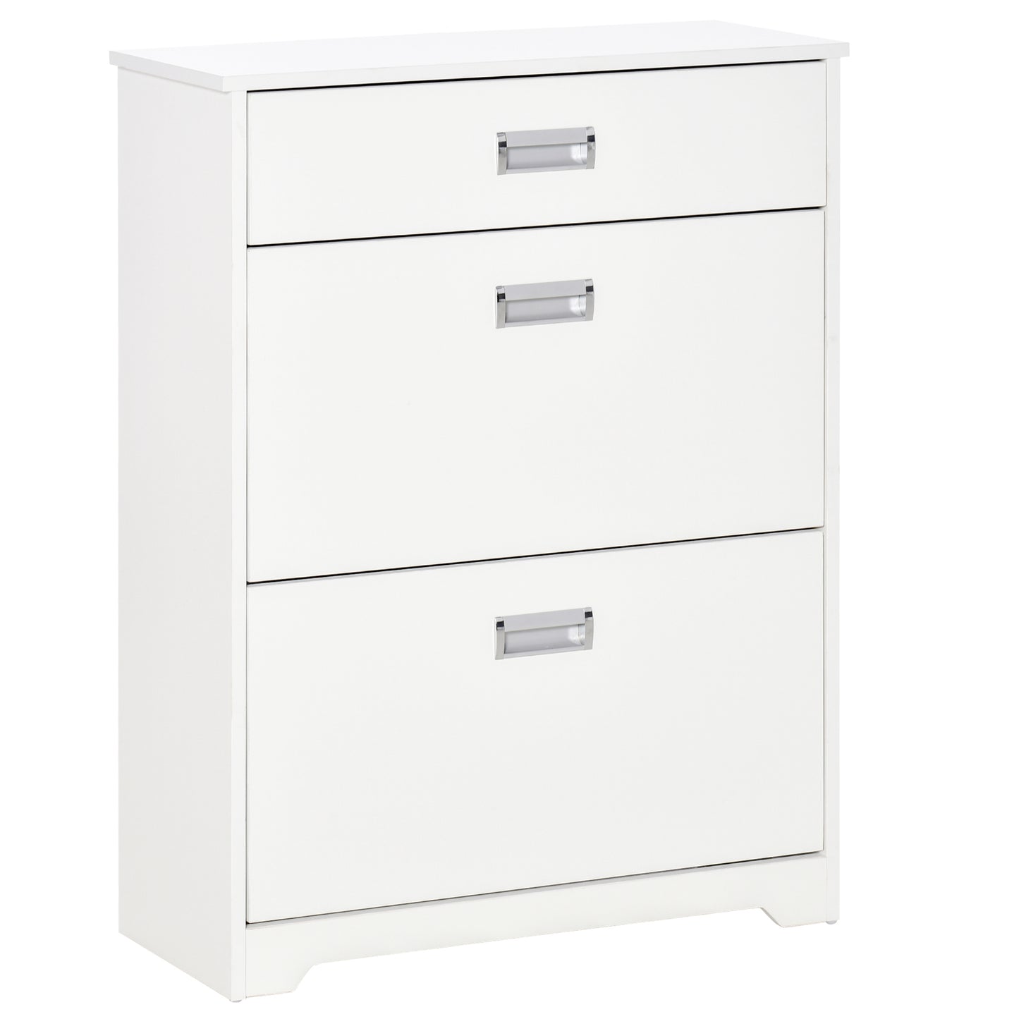 Tipping Shoe Cabinet Storage Rack Entryway Organiser with 2 Pull-Down Doors and Drawer Adjustable Shelf for Hallway Porch Narrow Space
