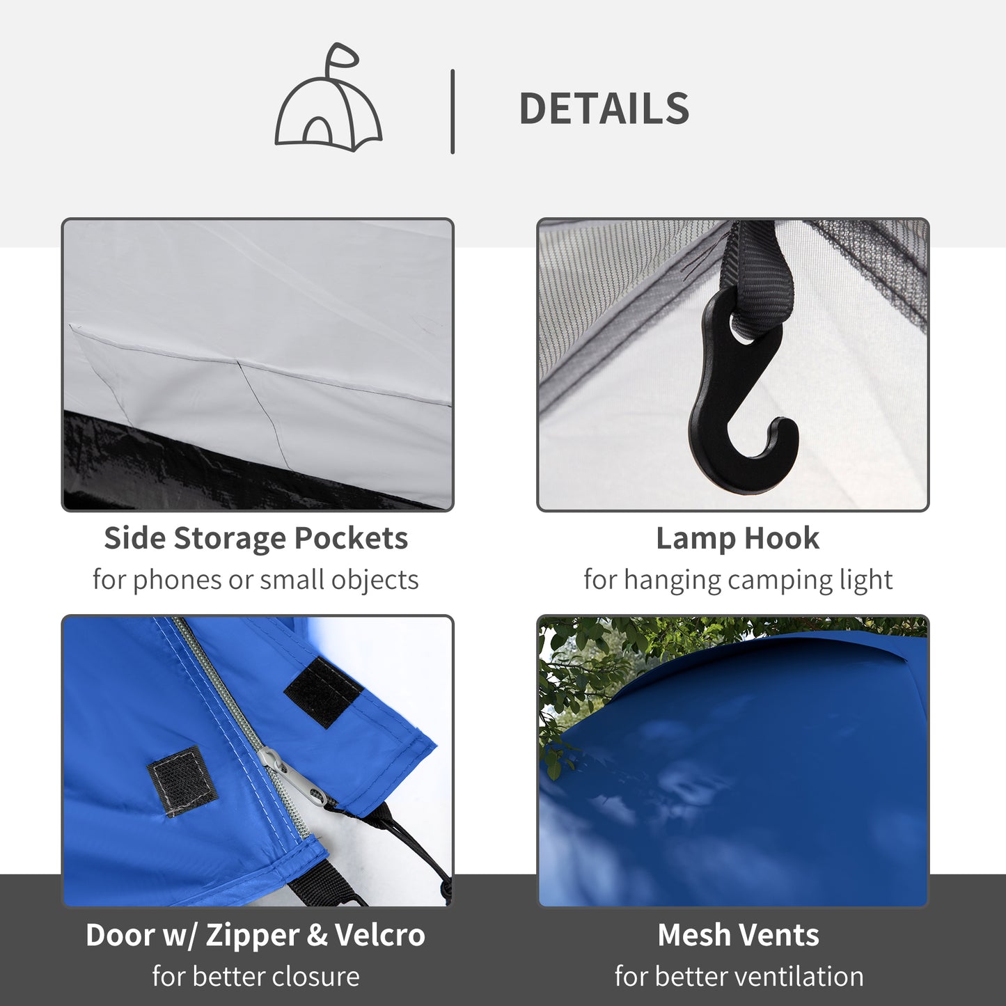 Outsunny Dome Tent for 2 Person Camping Tent with Large Windows, Waterproof Blue and Grey