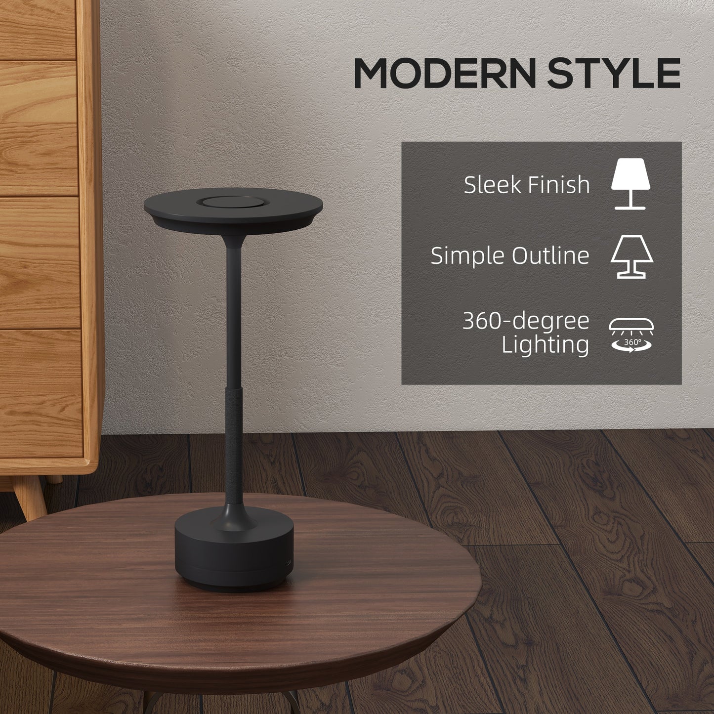 Cordless Table Lamp, Touch LED Desk Lamp with 4000mAh Rechargeable Battery, 3 Colour, for Bedroom Living Room, Black