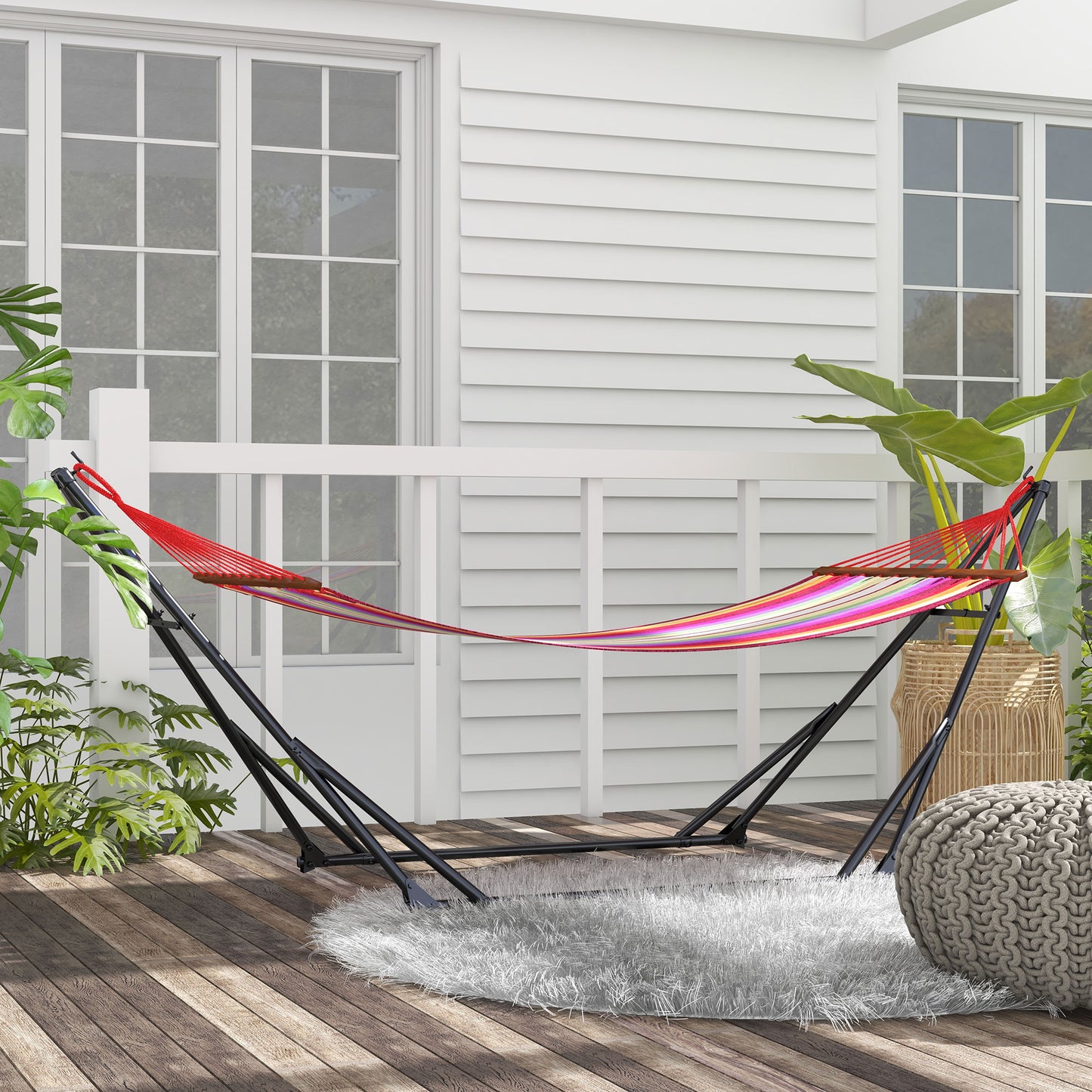 Outsunny Foldable Hammock Stand Portable With Metal Frame, 2 in 1 Net Support, Chair Stand With Carry Bag, Load Capacity 120kg - Black