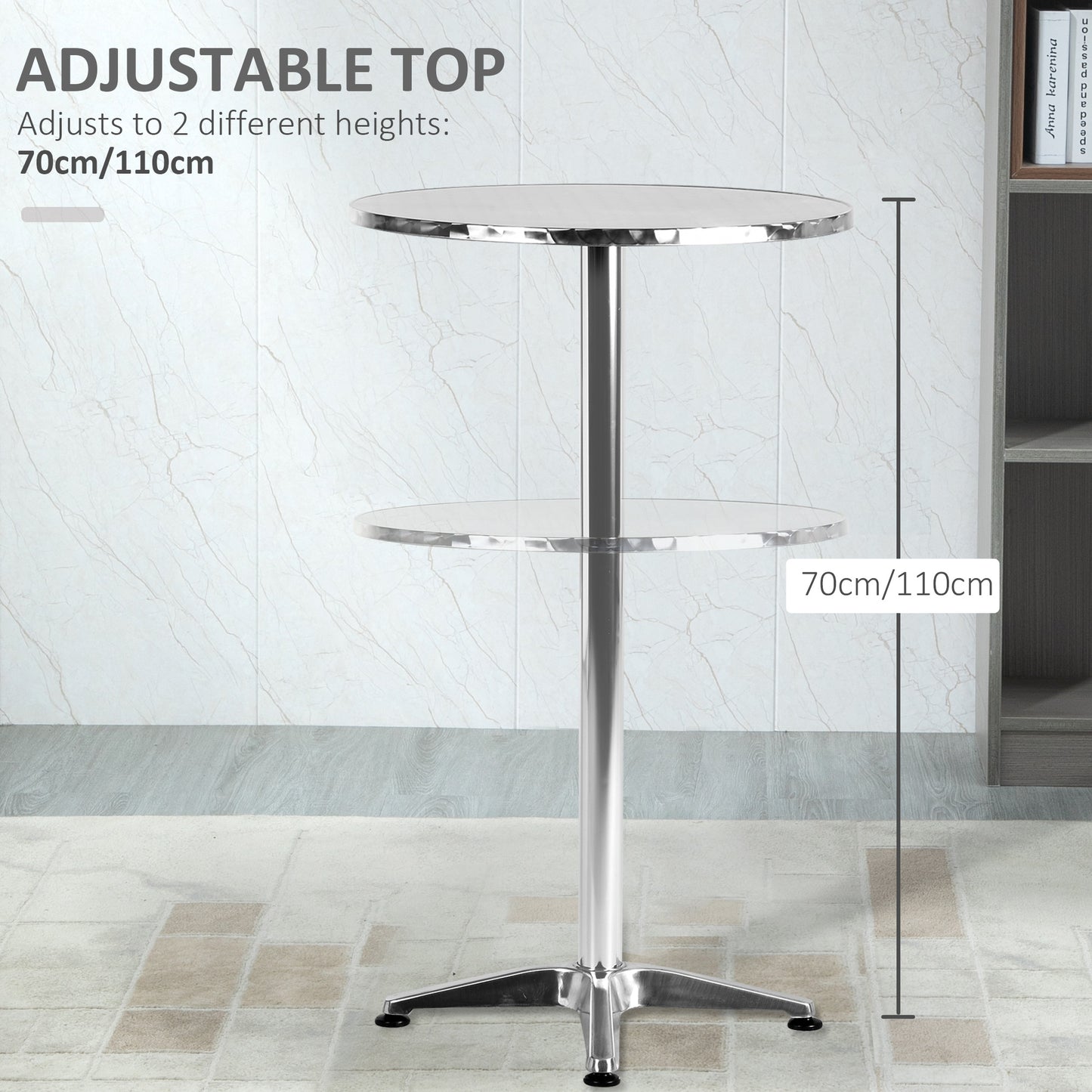 Aluminium Bistro Bar Table Round Tabletop Dining Wine Pub Stainless Steel 2 Height Settings 70cm/110cm