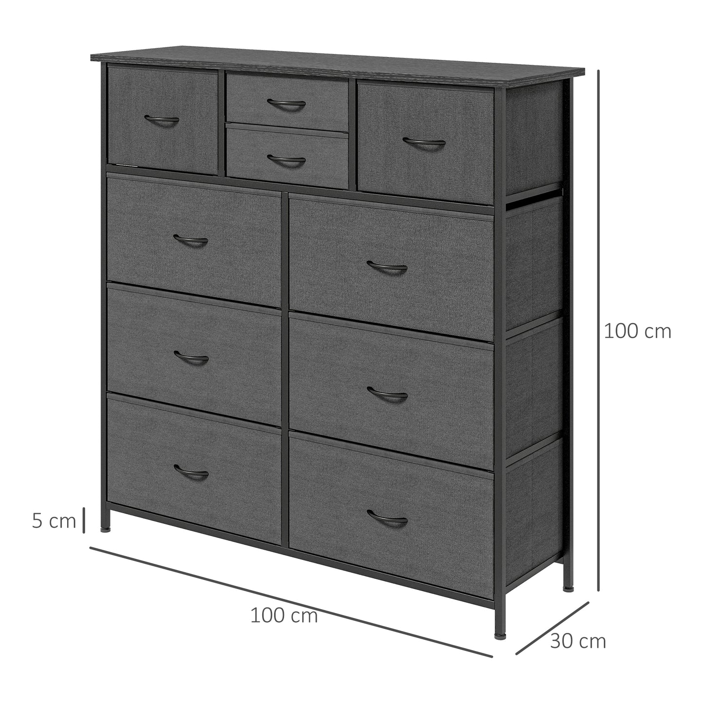 Chest of Drawers, 10 Drawer Dresser with Foldable Fabric Drawers and Steel Frame, Black