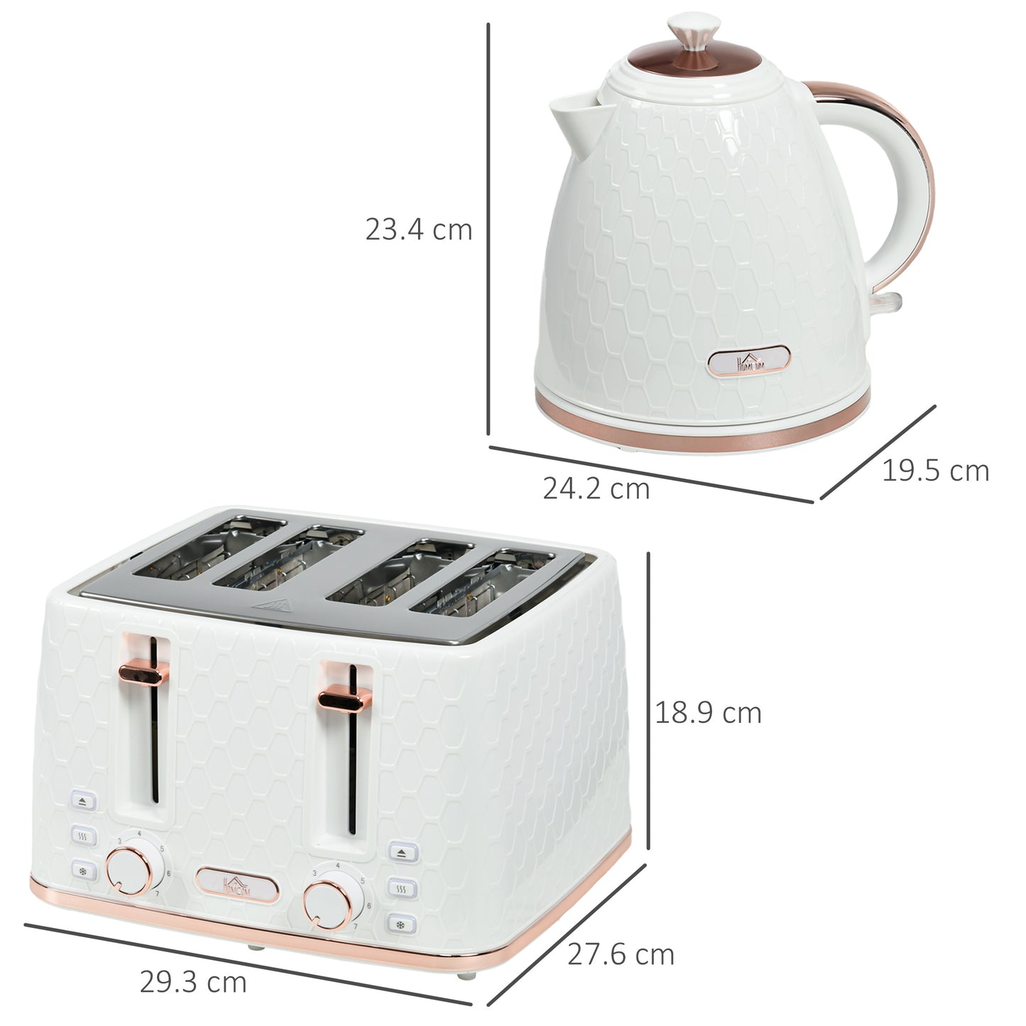 3000W 1.7L Fast Boil Kettle & 4 Slice Toaster Set, Kettle and Toaster Set with 7 Browning Controls, Crumb Tray, White