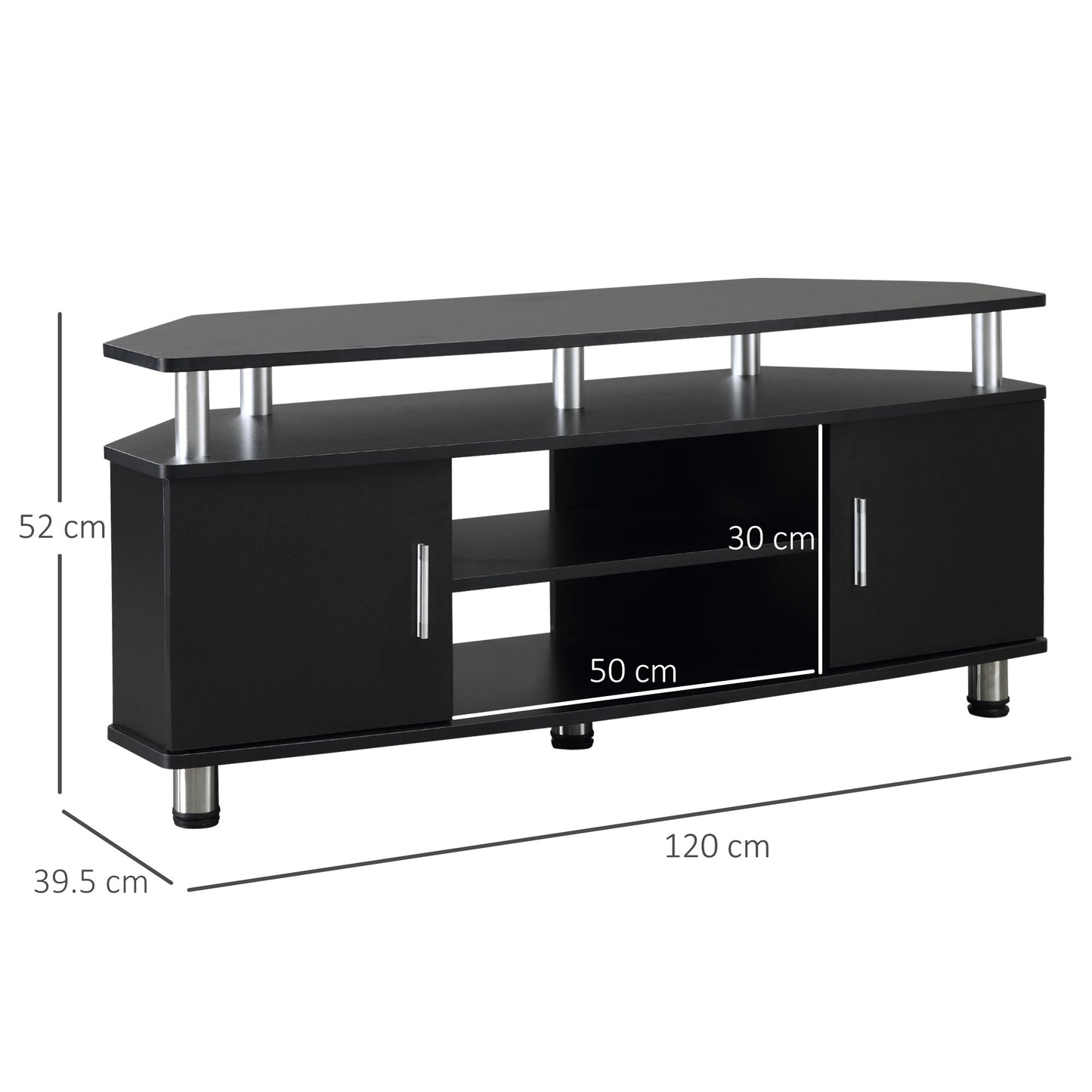 TV Unit with Storage for TVs up to 55 Inches with 2 Storage Shelves and 2 Cupboards, Entertainment Center for Living Room, Black