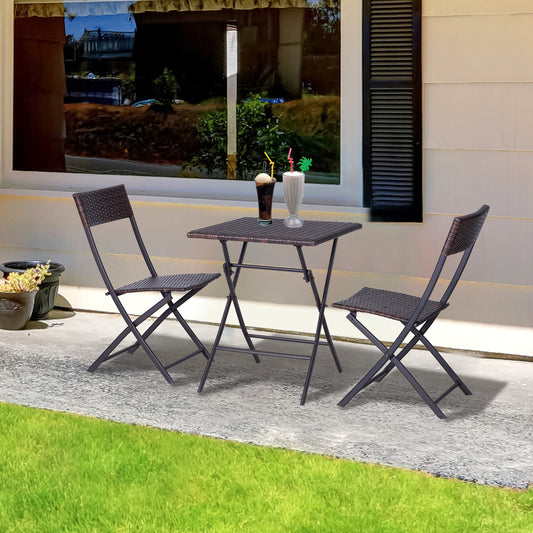 Outsunny PE Rattan Garden Furniture 2 Seater Patio Rattan Bistro Set Folding for 2 Outdoor Square Table and Chair Set (Brown)