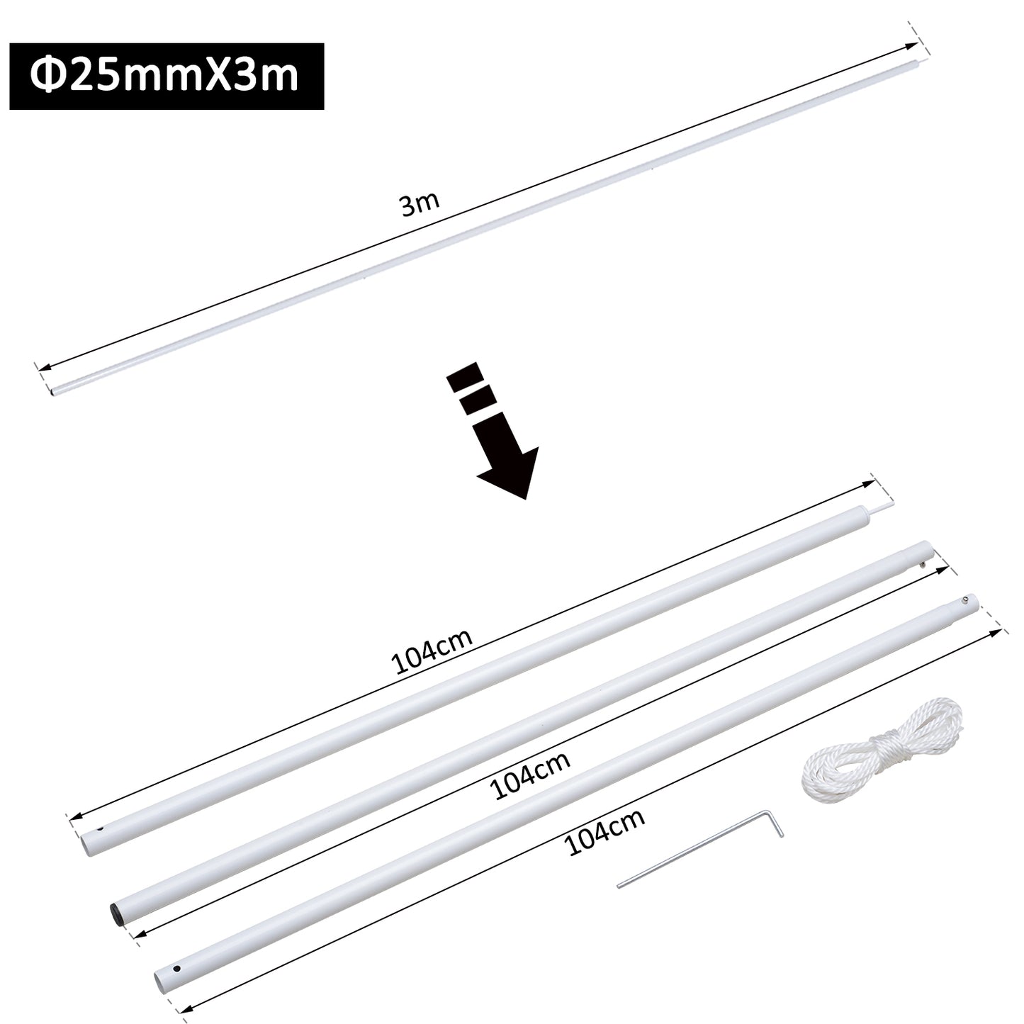 Outsunny Sail Shade Poles With Eye Bolt Kit