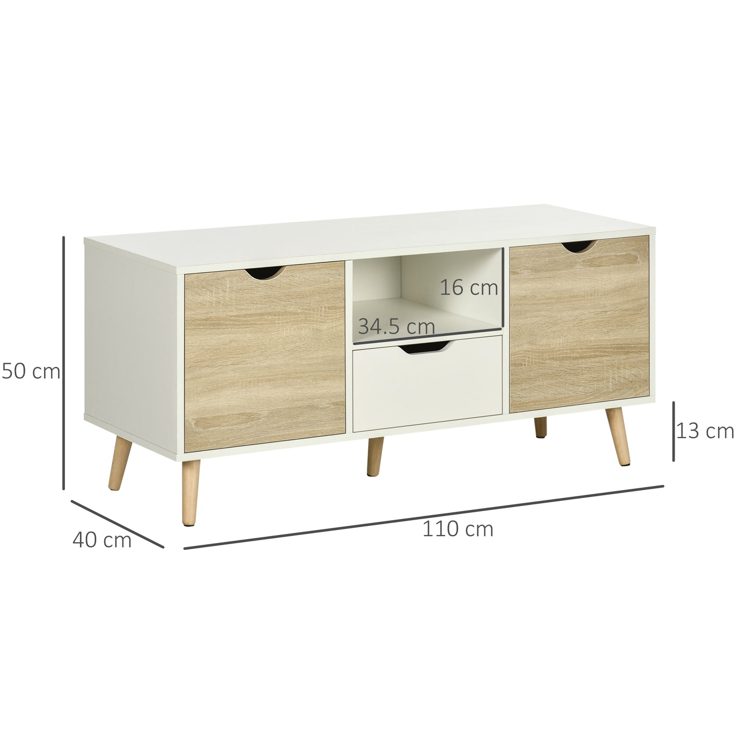 TV Unit Cabinet for TVs up to 50 Inches, TV Stand with Storage Cabinets and Drawer for Living Room and Bedroom, Natural