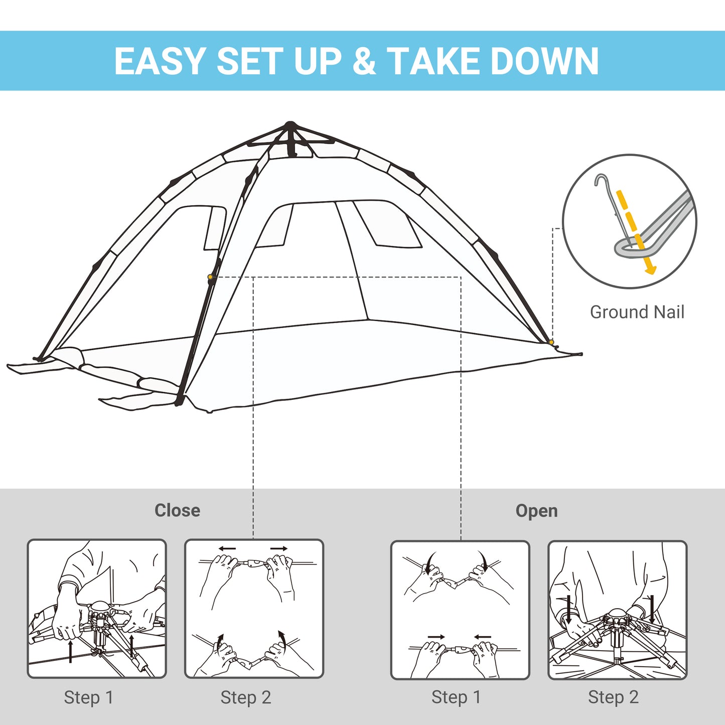 Outsunny Pop-up Beach Tent Sun Shade Shelter for 1-2 Person UV Protection Waterproof with Ventilating Mesh Windows Closable Door Sandbags Light Blue