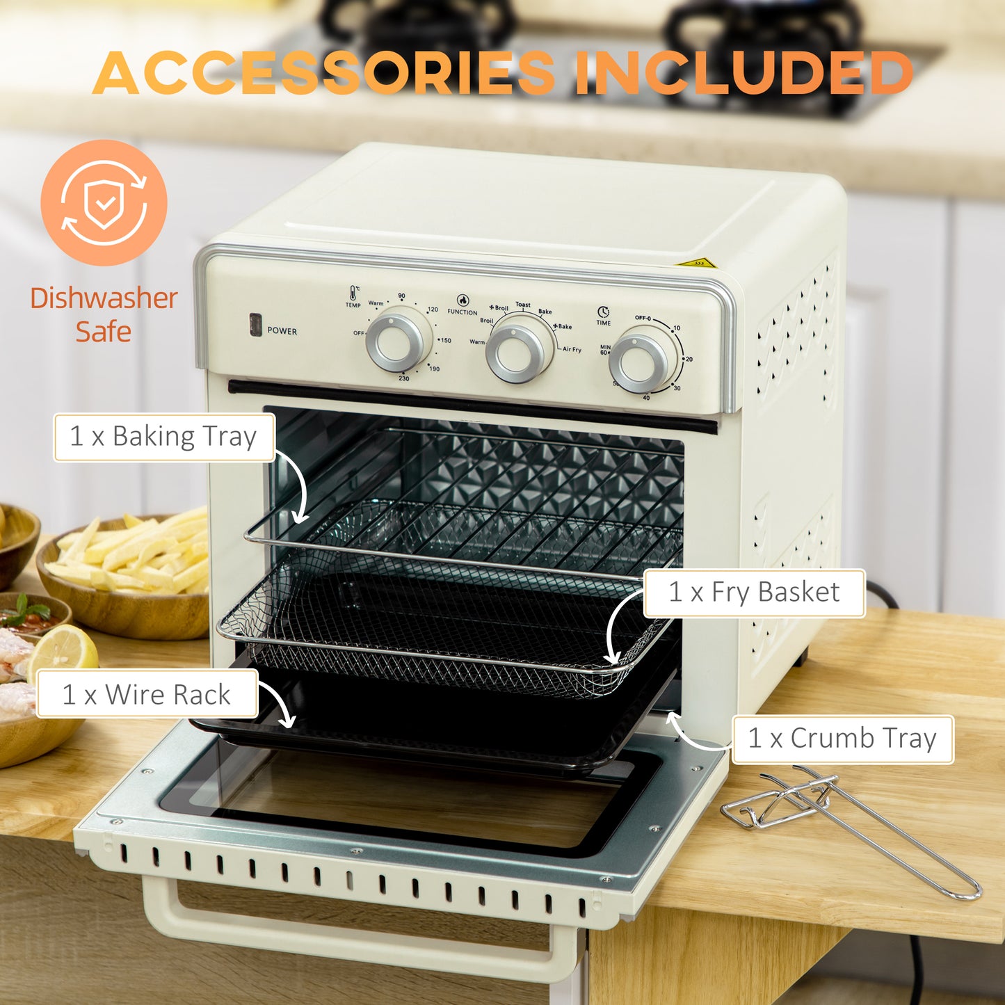 Retro Style 7-in-1 Toaster Oven, 20L 4-Slice Convection Oven with Warm, Broil, Toast, Bake, Air Fryer, 60min Timer and Adjustable Thermostat