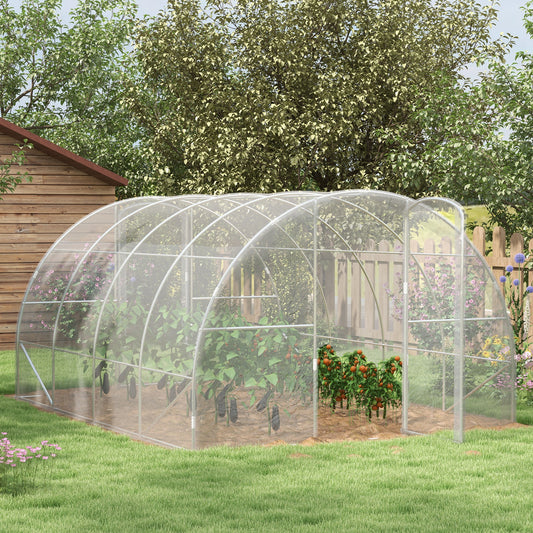 Outsunny Polytunnel Greenhouse Walk-in Grow House with PE Cover, Door and Galvanised Steel Frame, 4 x 3 x 2m, Clear