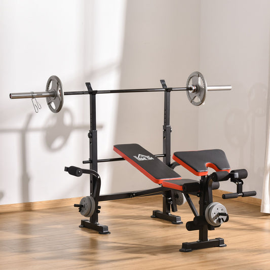 Weight Bench with Leg Developer Barbell Rack for Weight Lifting and Strength Training Multifunctional Workout Station