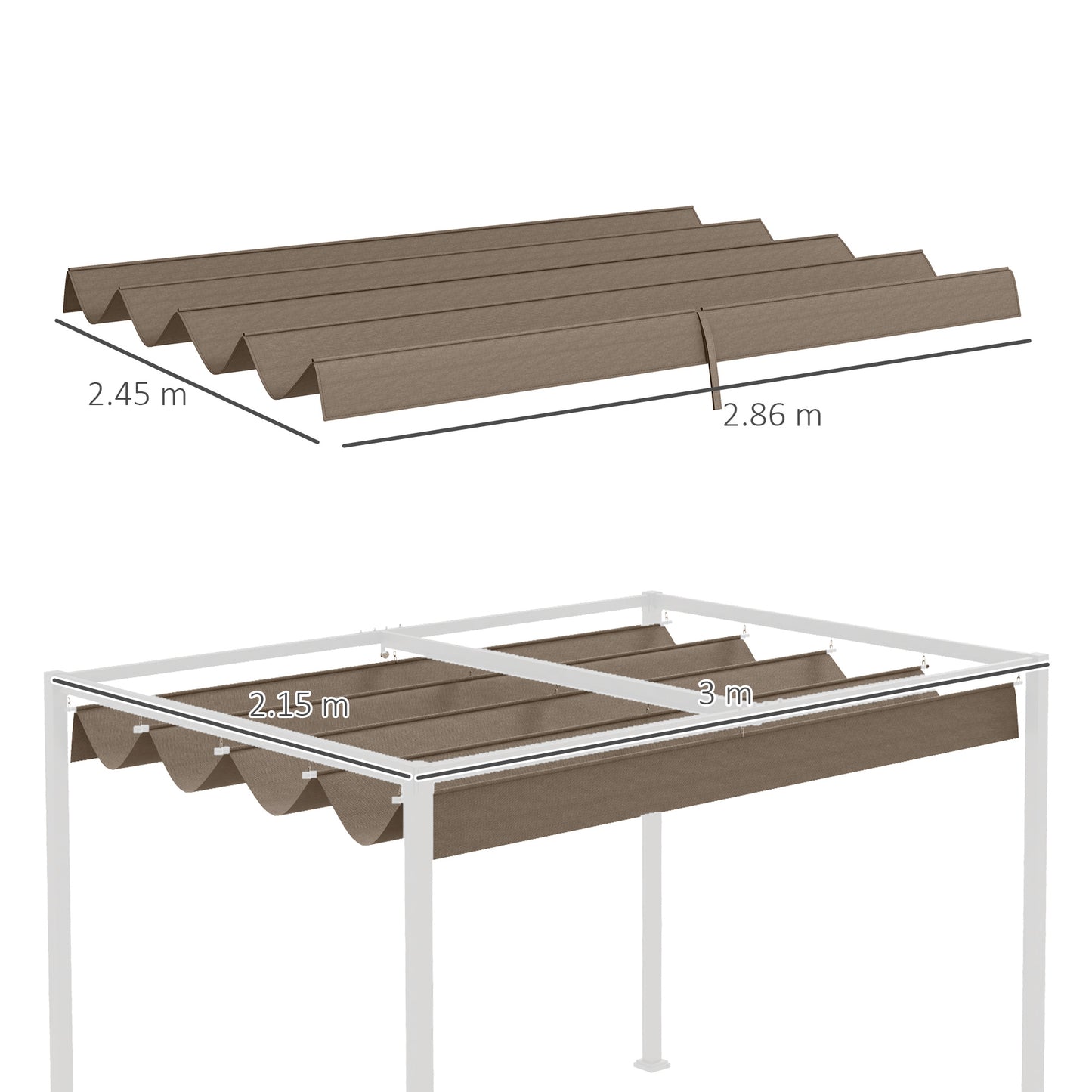 Outsunny Pergola Roof, Retractable Sun Shade Cover for 3 x 2.15m Pergola, UV30+ Protected, Coffee