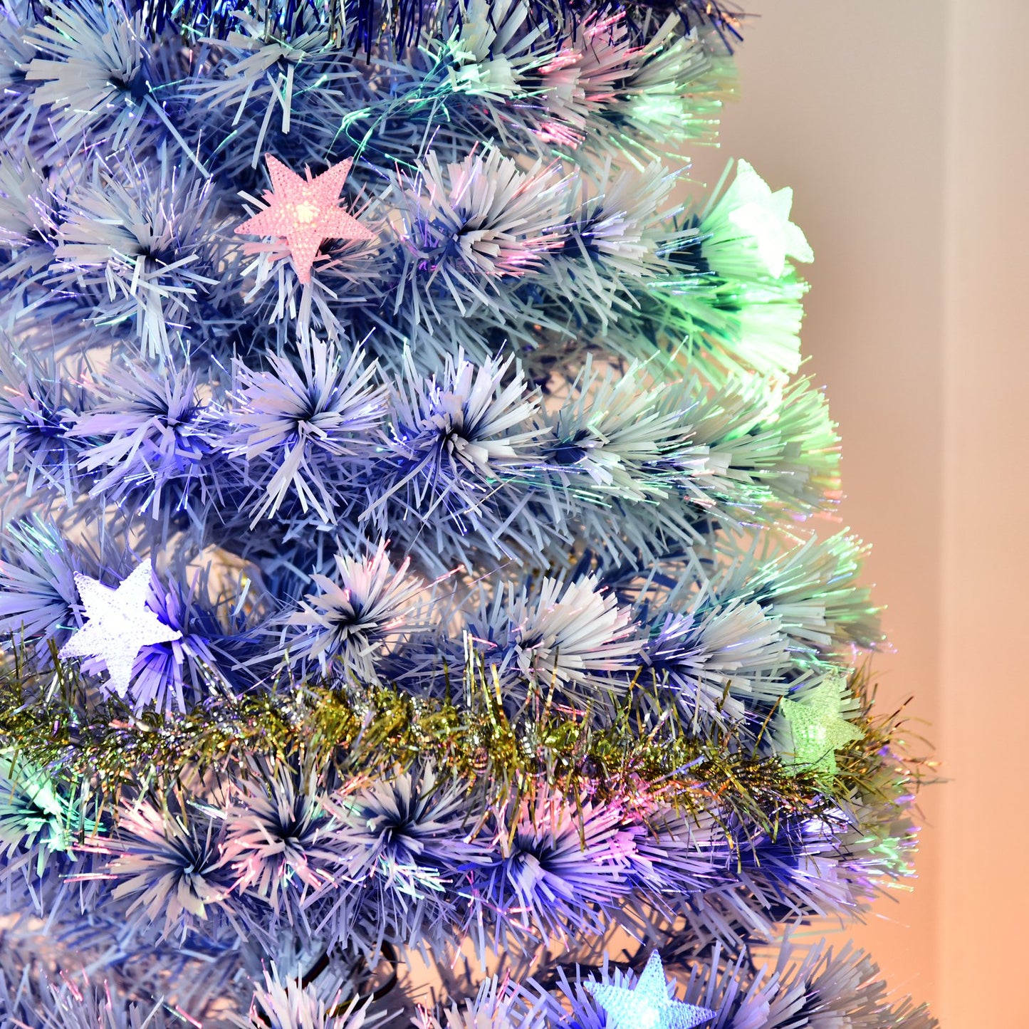 Artificial Fibre Optic Christmas Tree With 26 LED Lights Pre-Lit White Blue 6FT