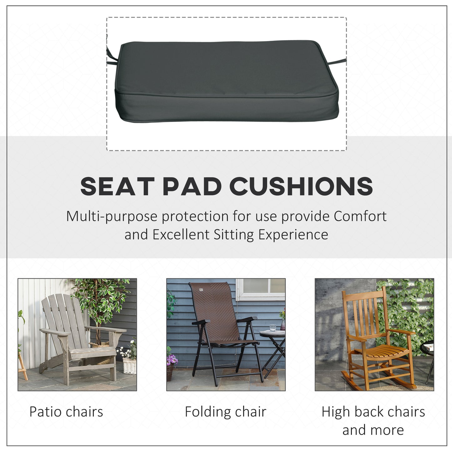 Outsunny Set of 6 Piece Chair Cushion, 42Lx42Wx5T cm - Grey