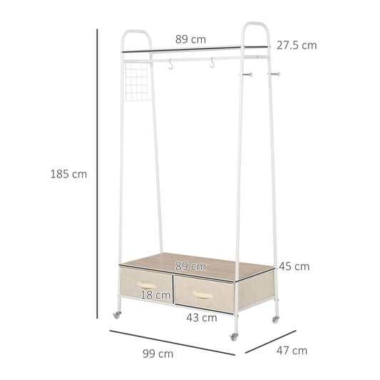 Entrance Coat Rack Rail Clothes Stand Garment Storage Hanger Shelf Organiser 2 Drawers