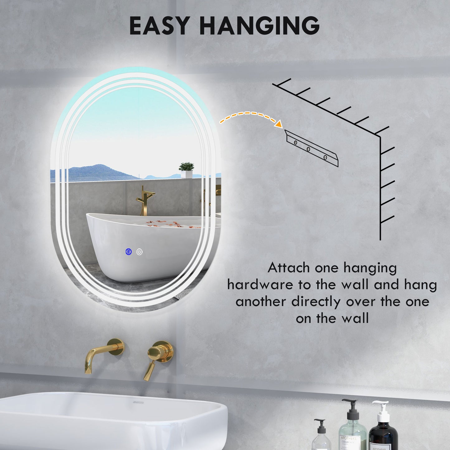 K700 x 500mm Bathroom Mirror with LED Lights Makeup Mirror with Anti-fog Touch, Switch, Vertical or Horizontal