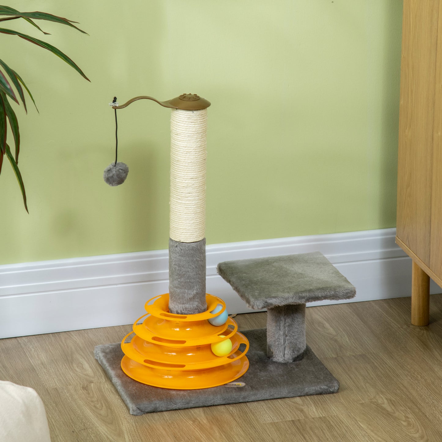 PawHut Cat Tree Tower Activity Center Climbing Stand Kitten House Furniture with Scratching Posts Toy and Perch 56cm Grey