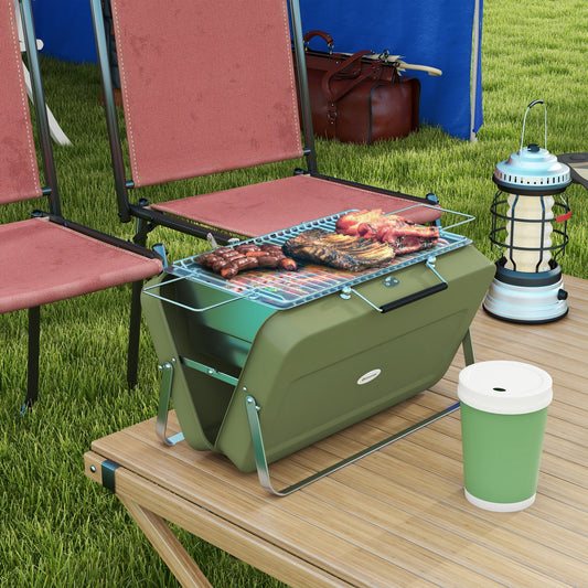 Outsunny Foldable Suitcase Design Mini Camping Charcoal Barbecue Grill BBQ, Green