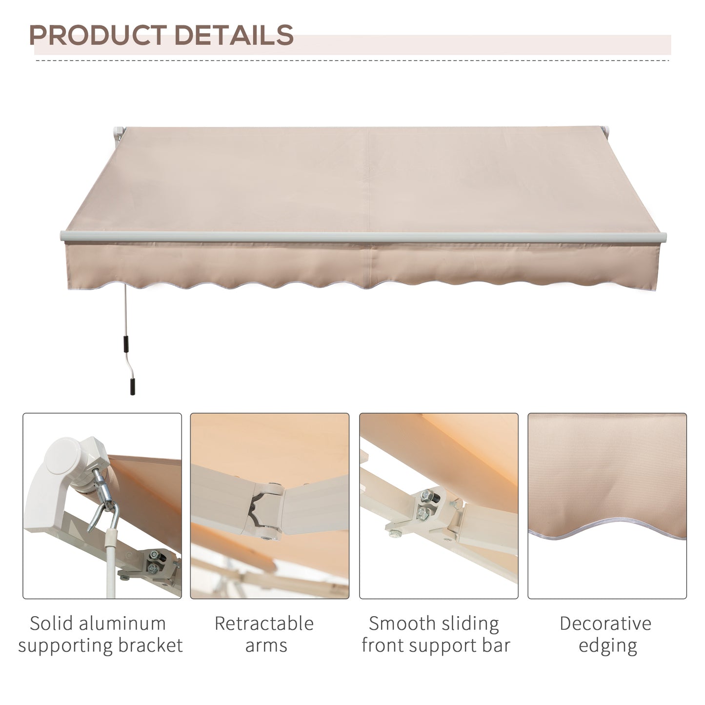 Outsunny Window Awning Canopy Garden Outdoor Shelter Patio Sun Shade UV Blocker Light Weight Aluminium Frame w/ Hand Crank 3 x 2m Beige