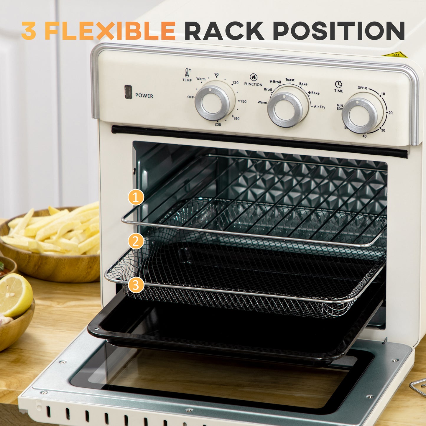 Retro Style 7-in-1 Toaster Oven, 20L 4-Slice Convection Oven with Warm, Broil, Toast, Bake, Air Fryer, 60min Timer and Adjustable Thermostat