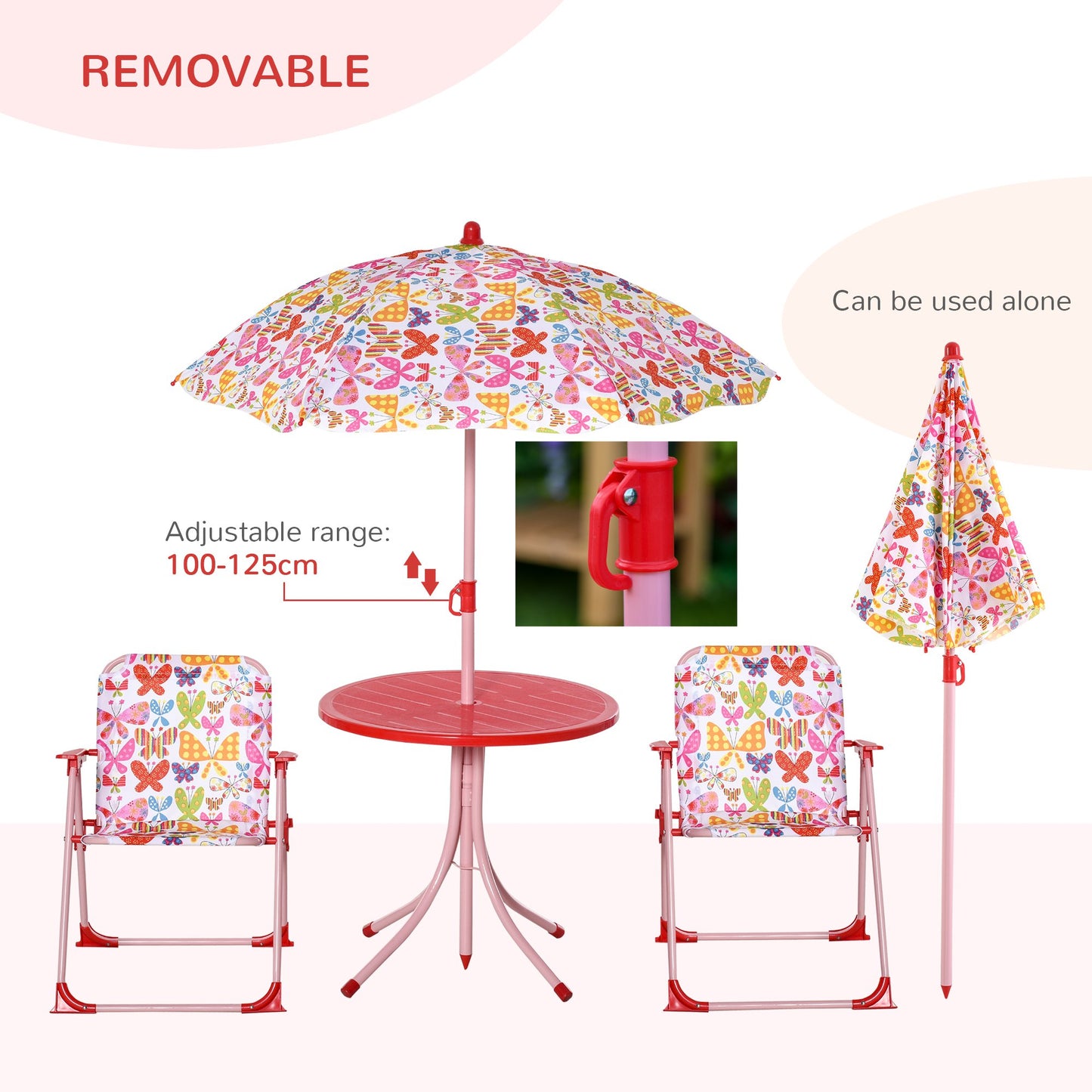 Outsunny Kids Folding Picnic Table and Chairs Set Colour Stripes Outdoor w/ Parasol