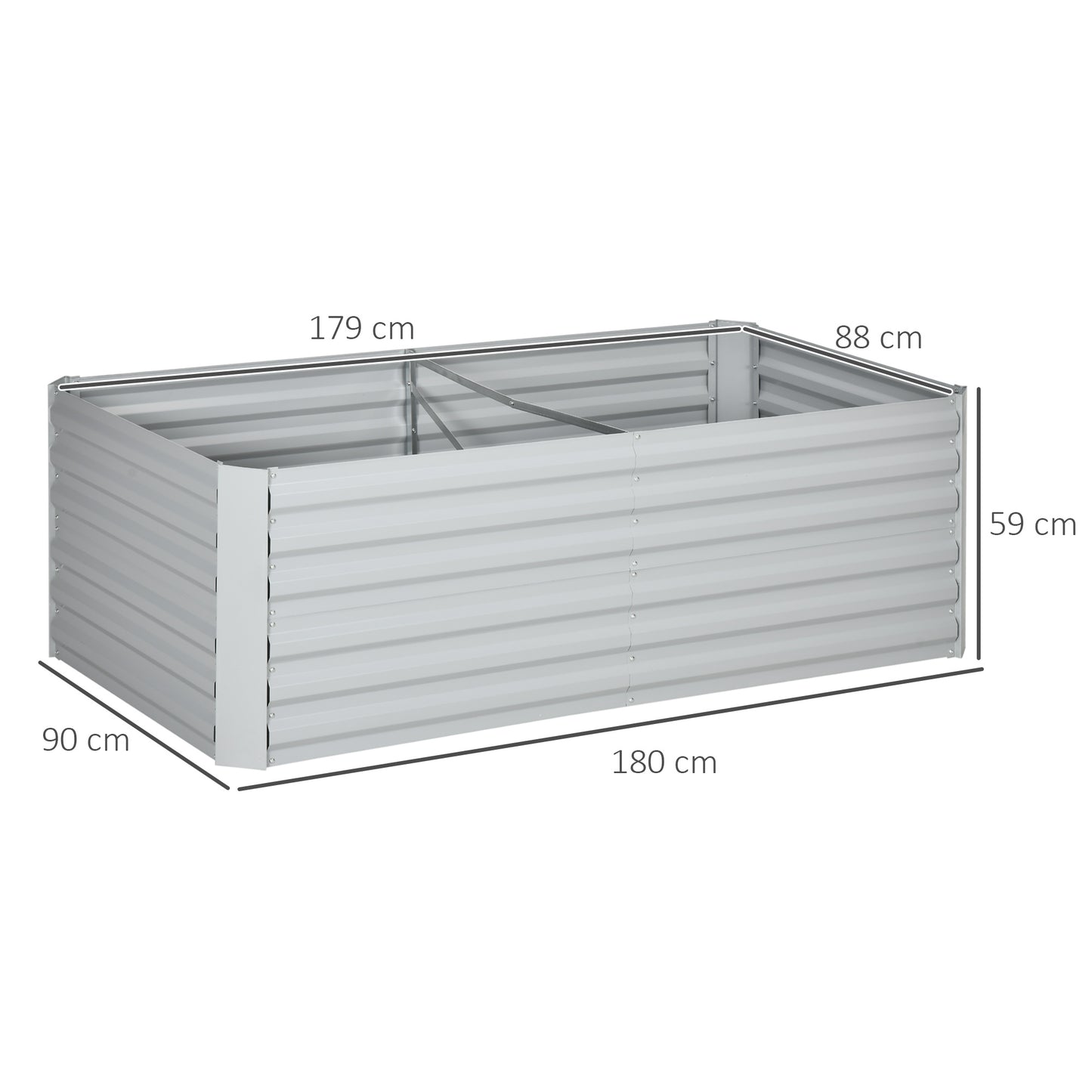 Outsunny Raised Beds for Garden, Galvanised Steel Outdoor Planters with Multi-reinforced Rods, 180 x 90 x 59 cm, Grey