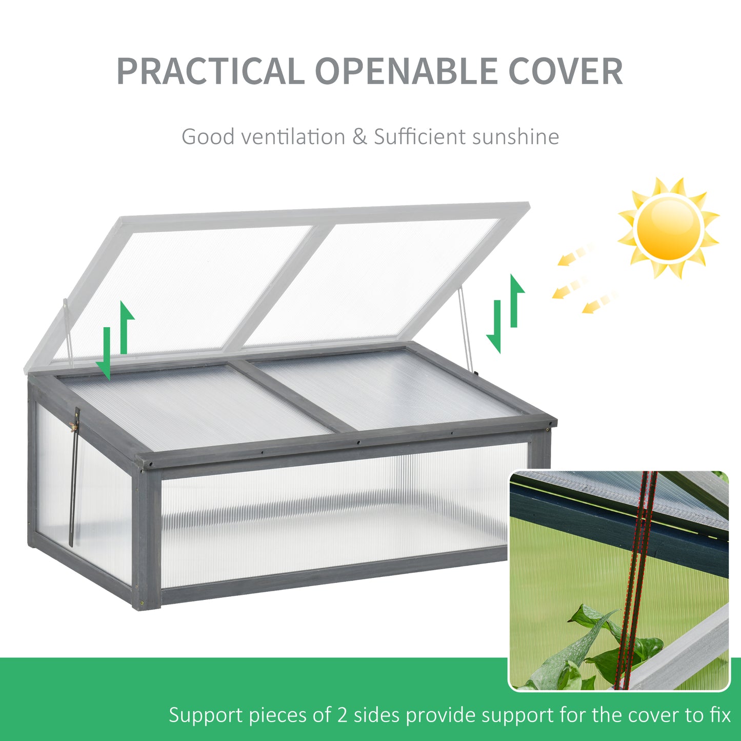 Outsunny Wooden Framed Polycarbonate Cold Frame Greenhouse for Plants Outdoor with Openable & Tilted Top Cover, PC Board, Brown, 100 x 65 x 40cm