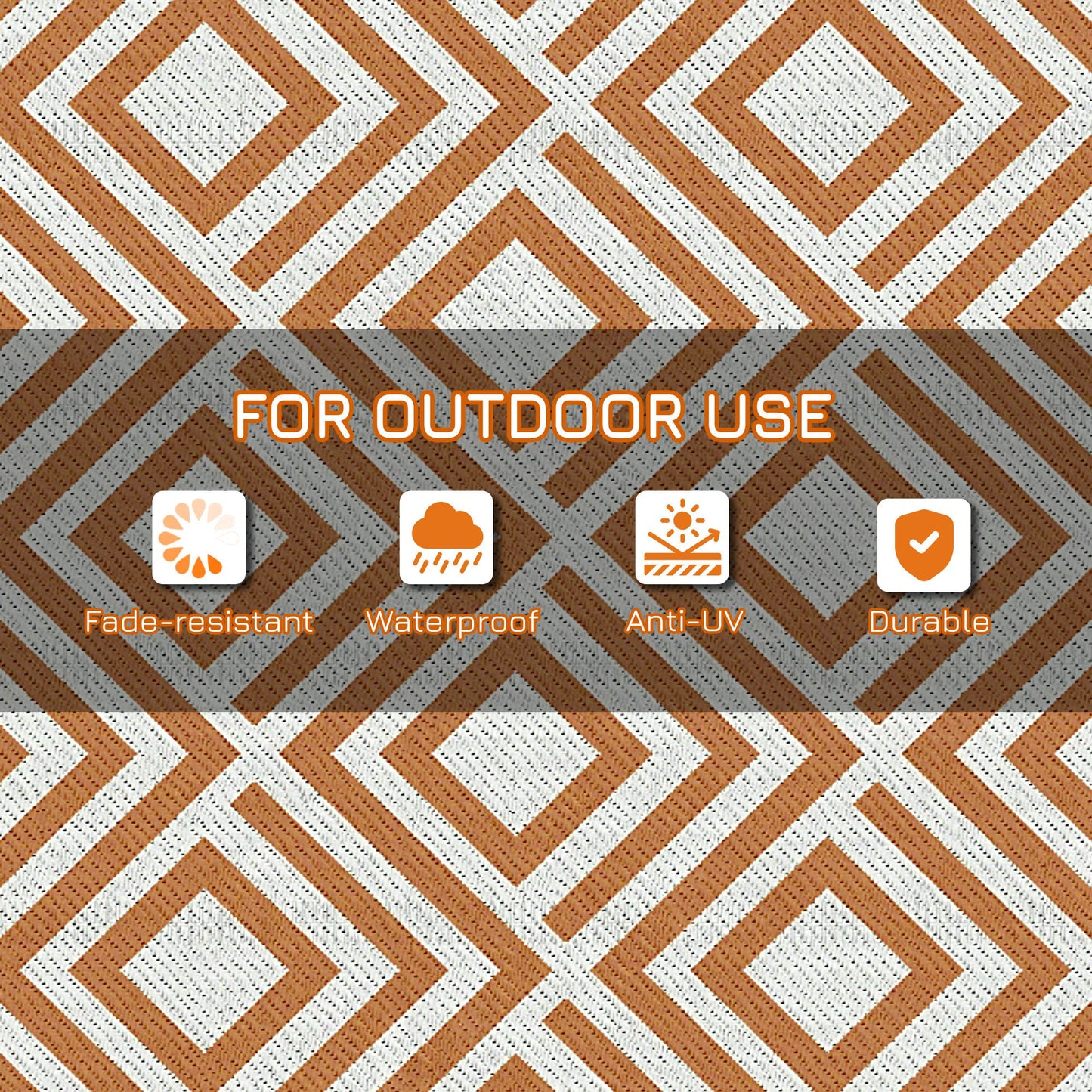 Outsunny Reversible Outdoor Rug with Carry Bag and Ground Stakes, Waterproof Plastic Straw Mat for Backyard, Deck, RV, Picnic, Beach Brown & White