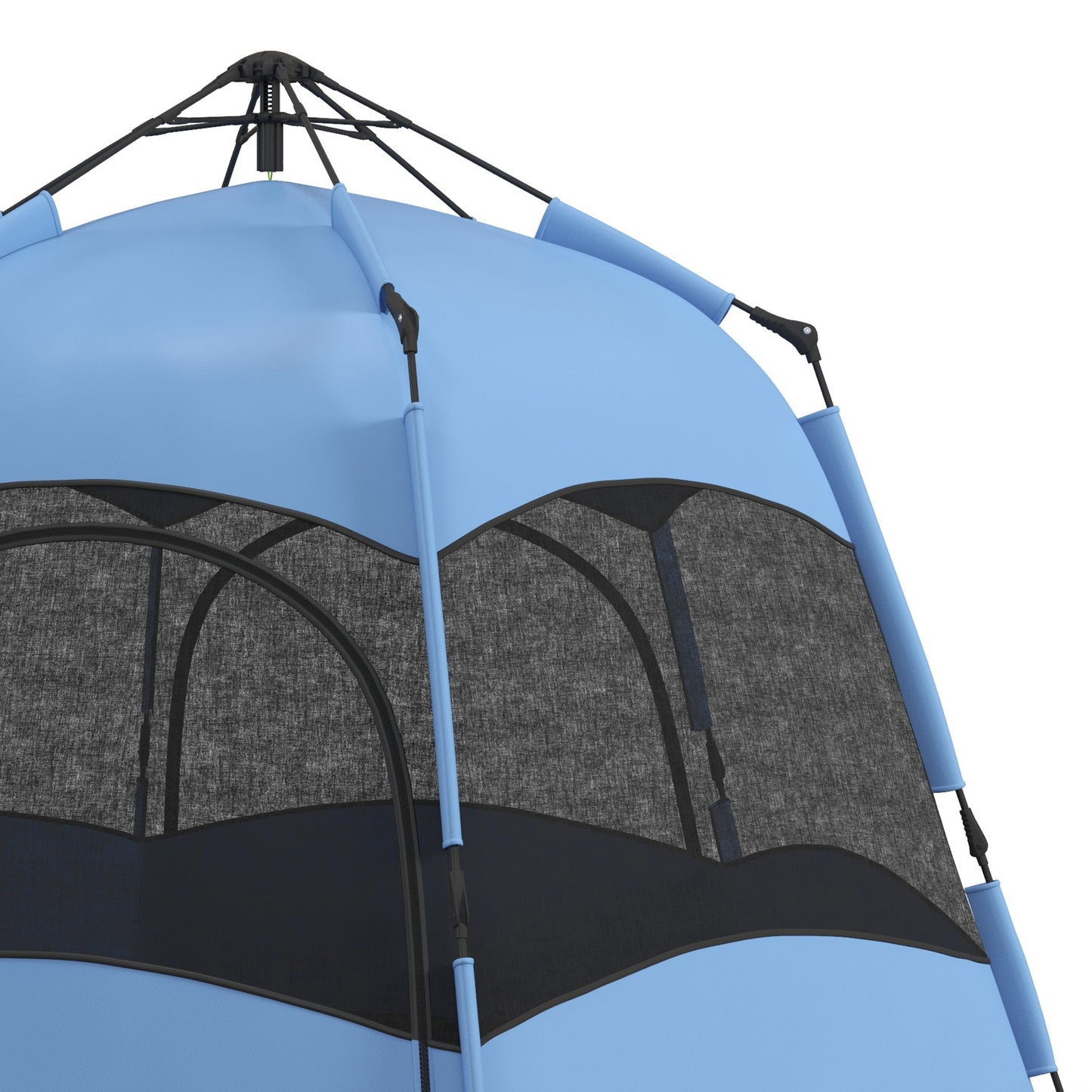 Outsunny Double Layer Dome Tent With Rainfly And Welded Floor 4 Man Hexagon Pop Up Portable Camping Shelter With Carry Bag - Blue and Black
