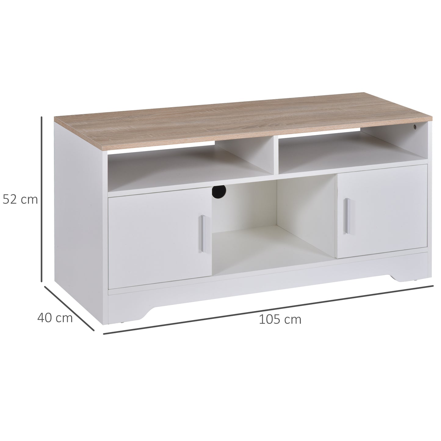 TV Stand for TVs up to 42 Inches with Cabinets, Shelves and Wide Tabletop for Living Room, Bedroom, Dining Room, White and Wood Color