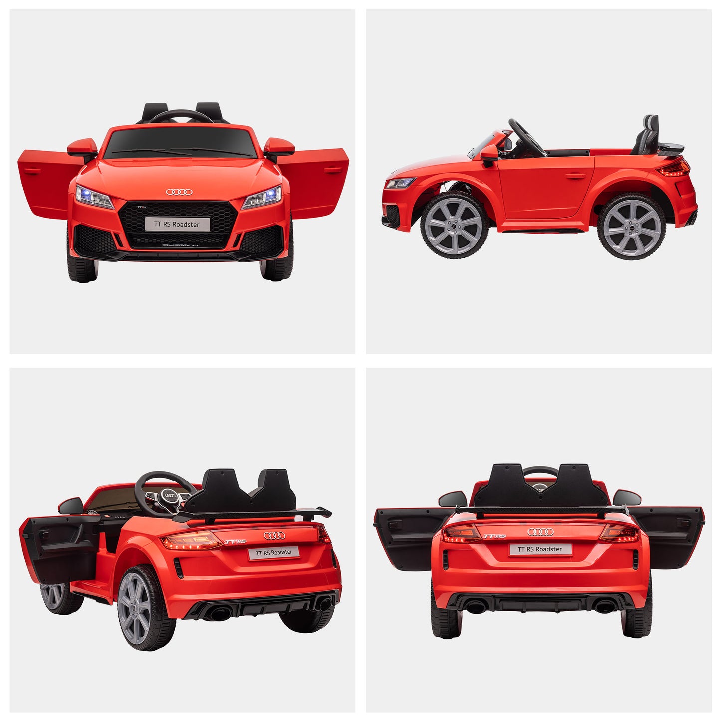 Audi TT RS 12V Rechargeable Battery Ride On Car With Remote, Forward Reverse Lights Horn - Red