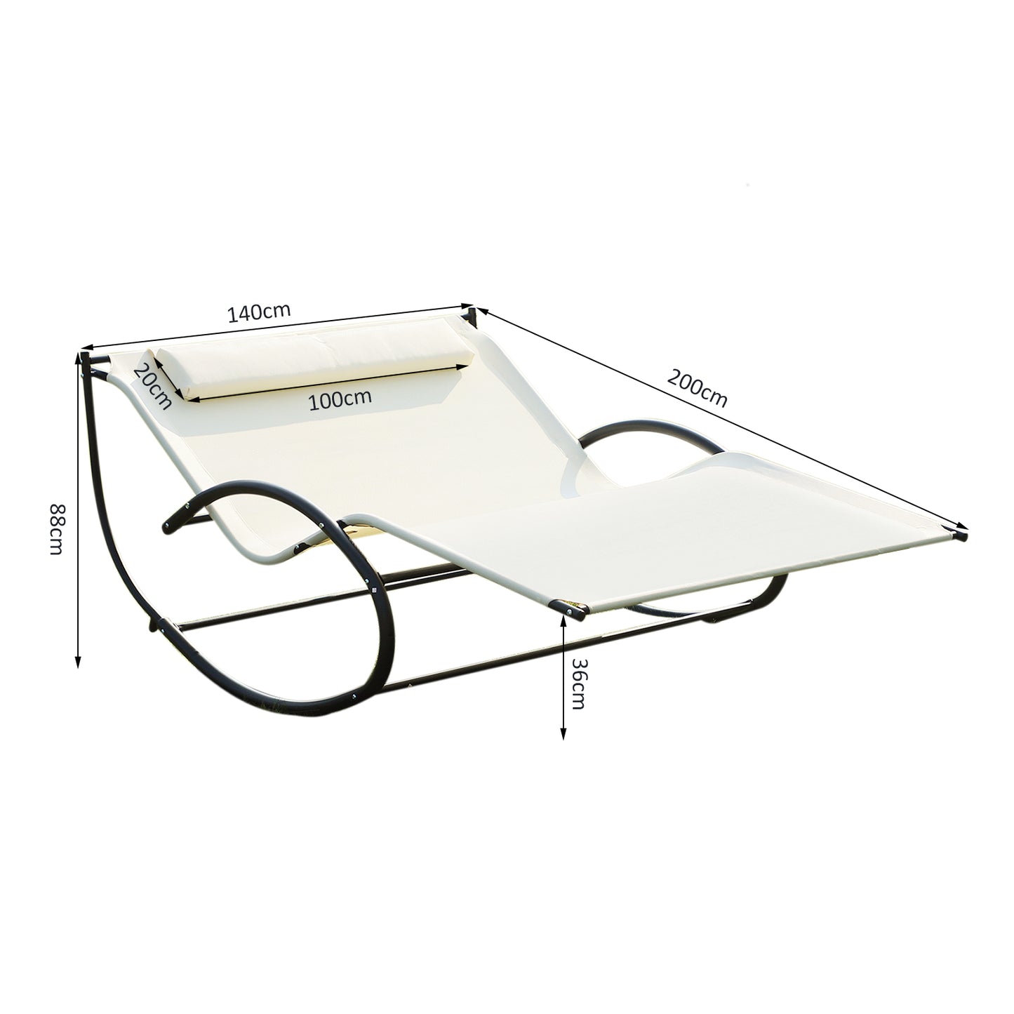Outsunny Texteline Double Lounger With Pillow - Beige