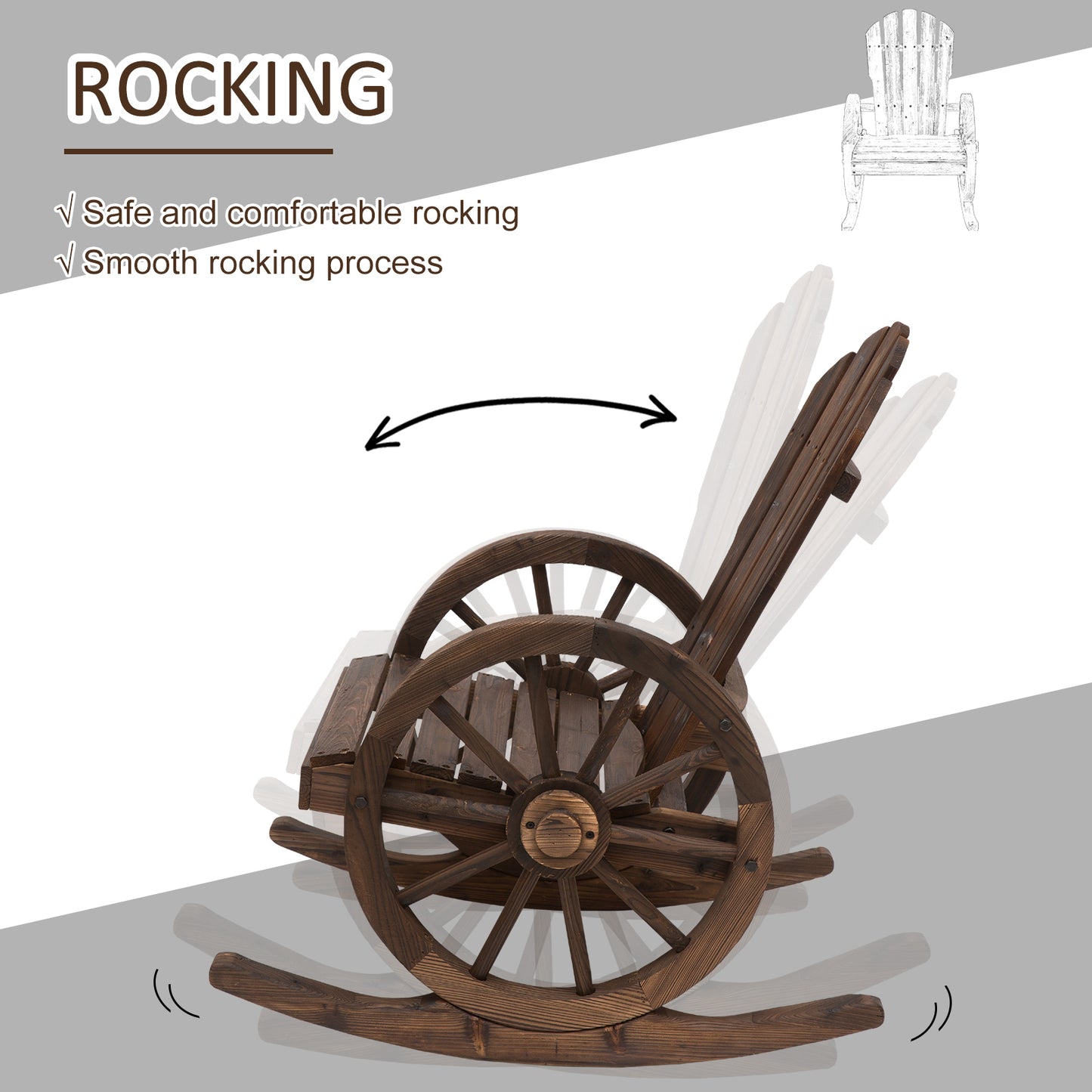 Outsunny Wooden Adirondack Rocking Chair Reclining Armchair Outdoor Garden Furniture Patio Porch Rocker - Carbonized Wood Colour