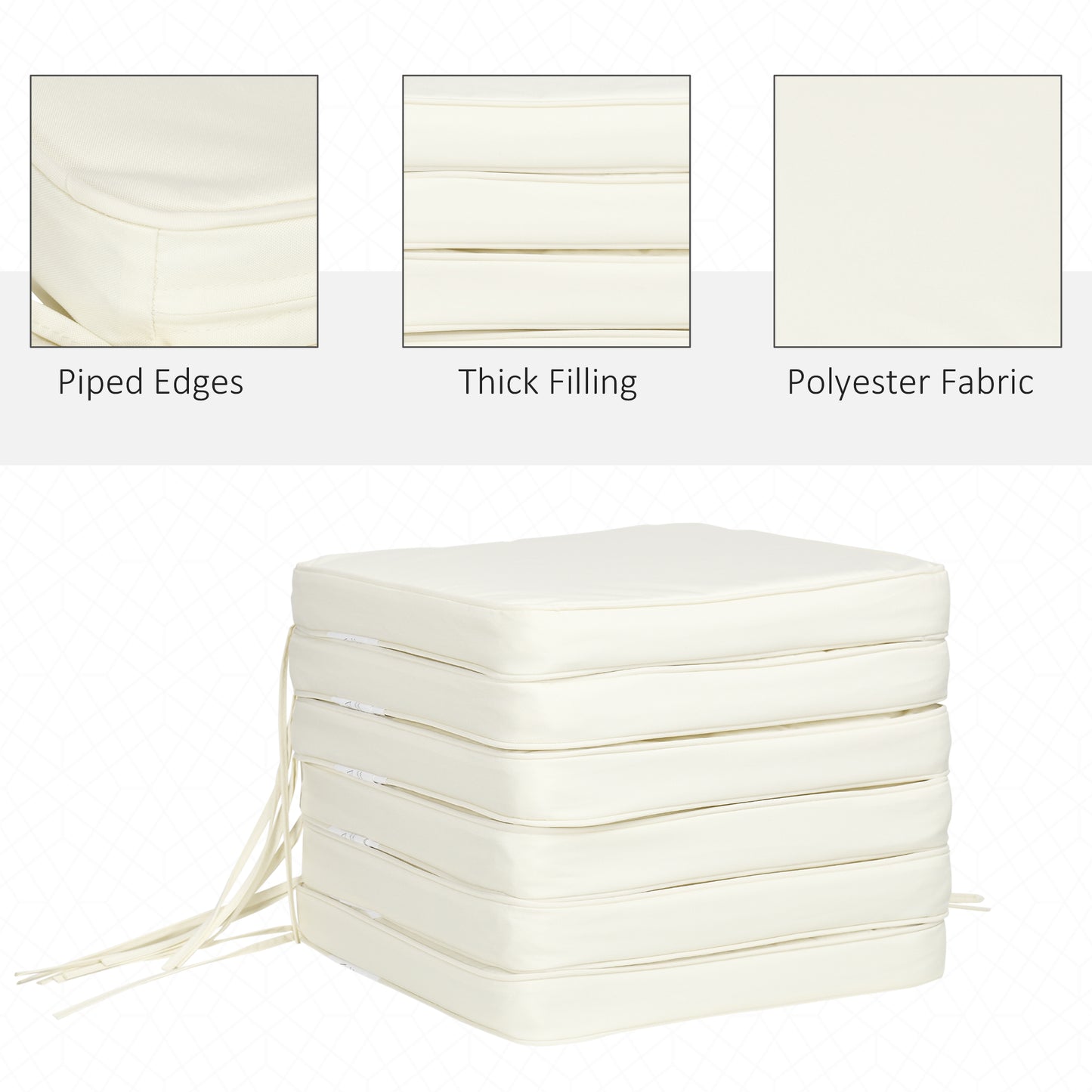 Outsunny Set of 6 Piece Garden Chair Cushions, 42Lx42Wx5T cm - Cream White
