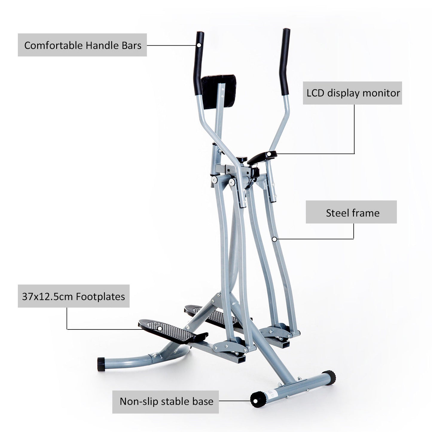 Cross Trainer Elliptical Machine Air Walker with LCD for Home Gym, Silver and Black
