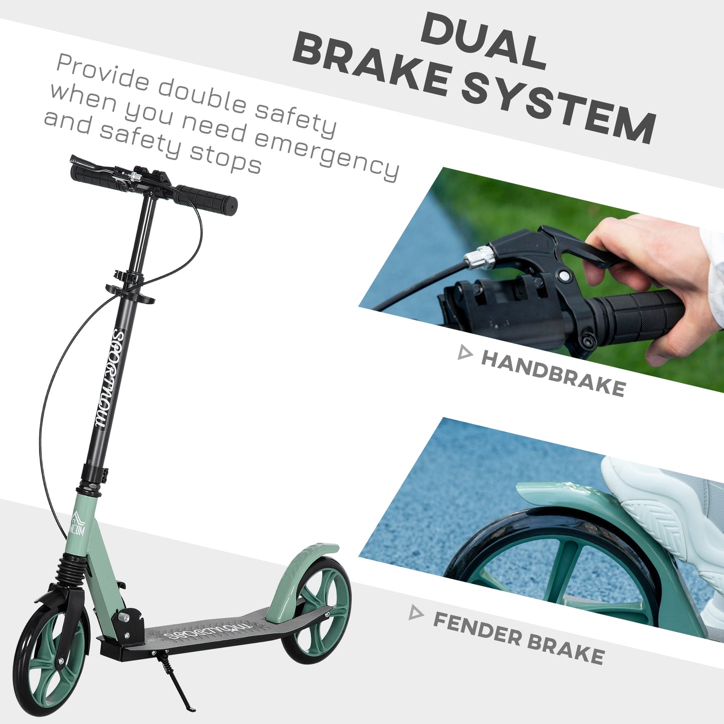 One-click Folding Kick Scooter for 14+ w/ Adjustable Handlebar, Push Scooter with Kickstand, Dual Brake System, Shock Absorber, 200mm Wheels