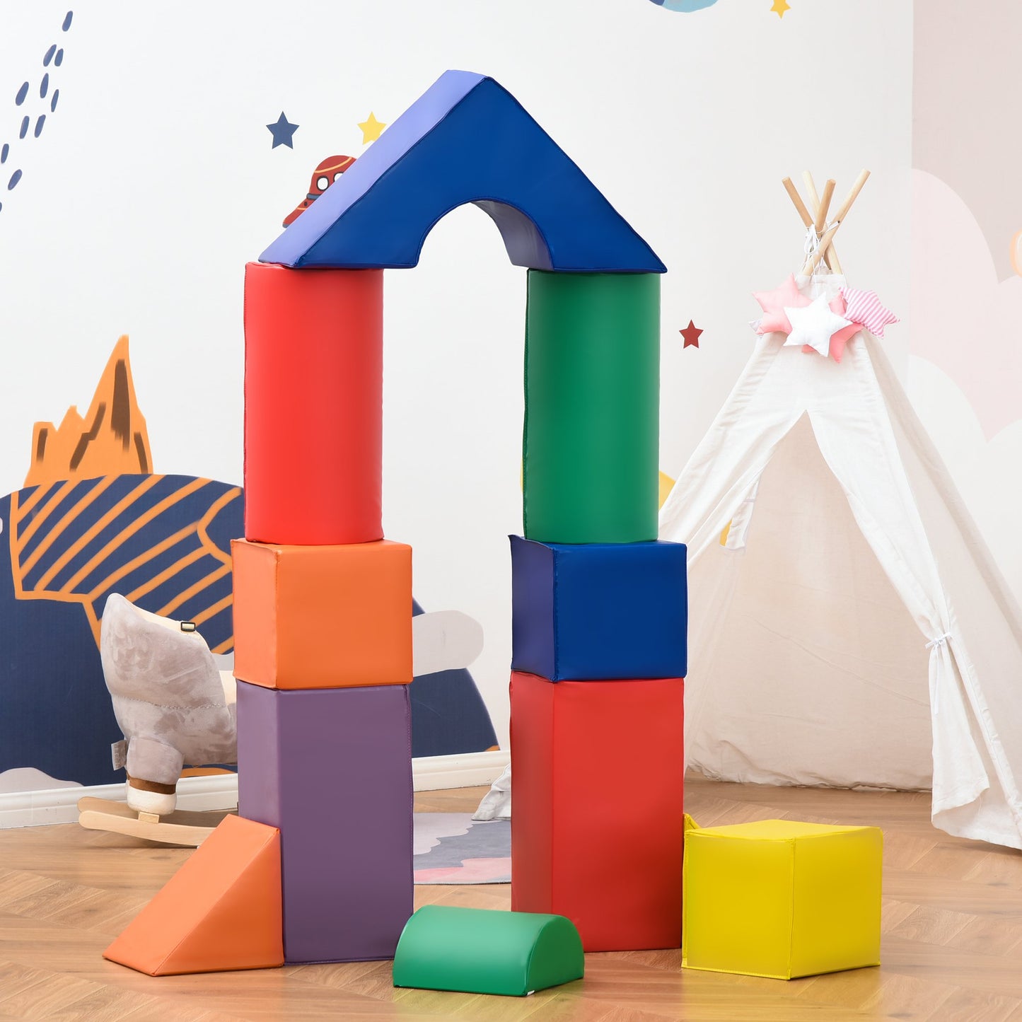Soft Play Blocks Kids Climb and Crawl Gym Toy Foam Building and Stacking Blocks Non-Toxic Learning Play Set Activity Toy Brick 11 Pieces
